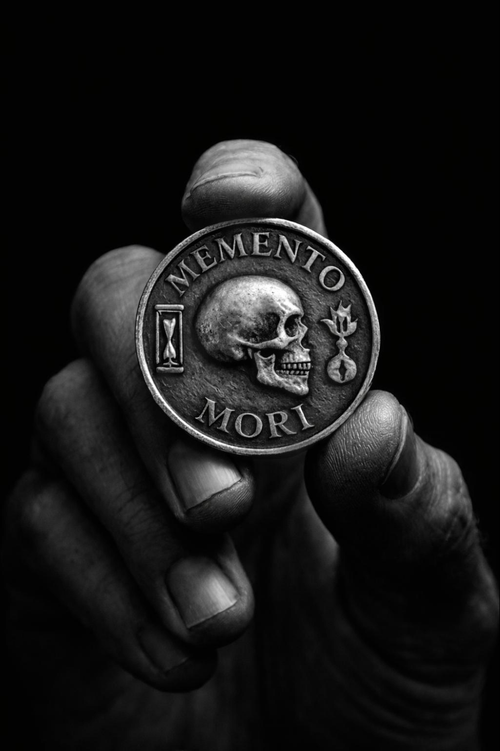 Memento Mori Coin | Symbol of Mortality, Wisdom & Presence | Handmade in 925 Sterling Silver, 24K Gold Plated, Bronze, Copper