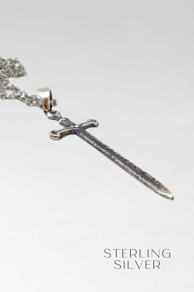 Colgante de espada en bronce, plata de ley 925, baño de oro de 24 k, collar de daga, espada antigua 