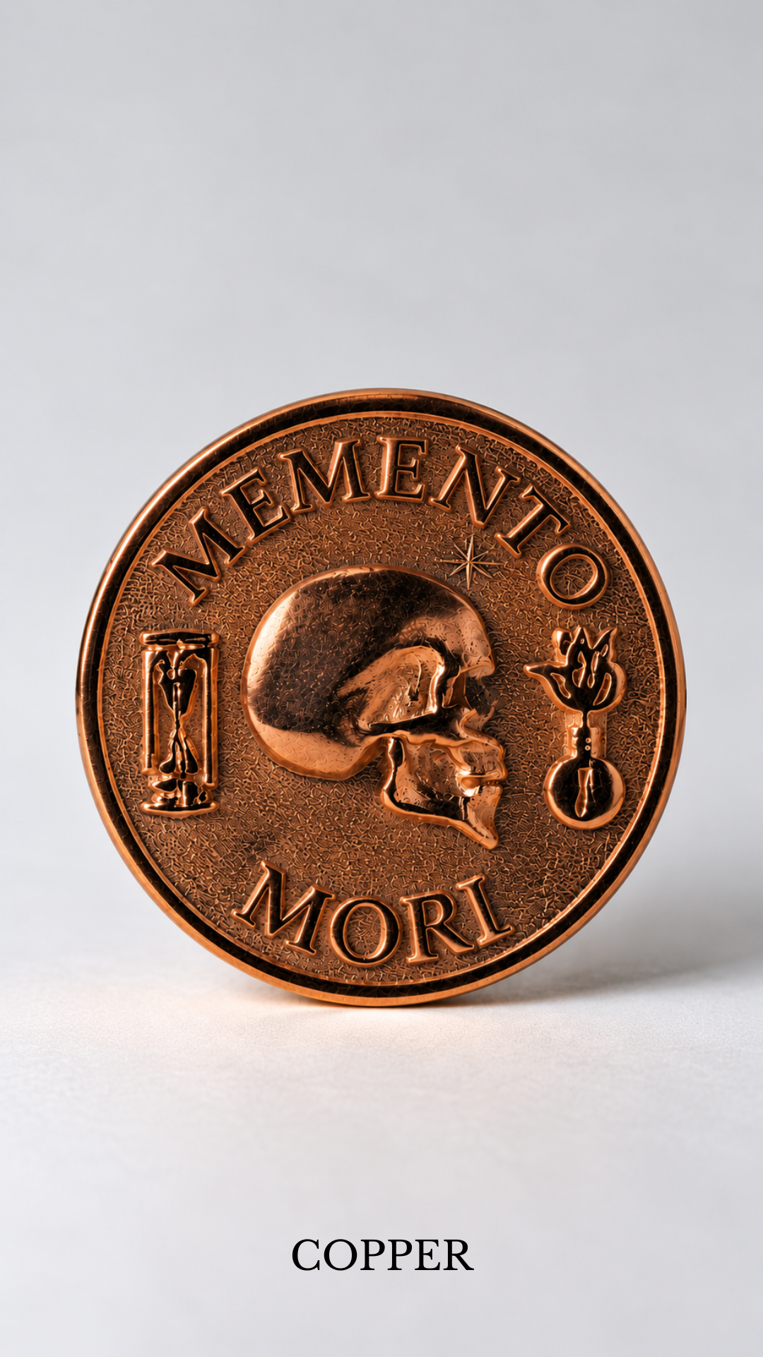 Memento Mori Coin | Symbol of Mortality, Wisdom & Presence | Handmade in 925 Sterling Silver, 24K Gold Plated, Bronze, Copper