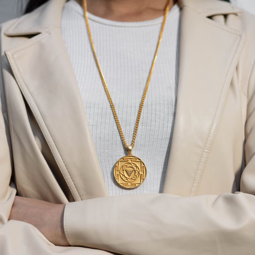Collar Yantra Kali, collar personalizable, plata esterlina, bronce, enchapado de oro de 24 km, collar de yoga, tamaño grande