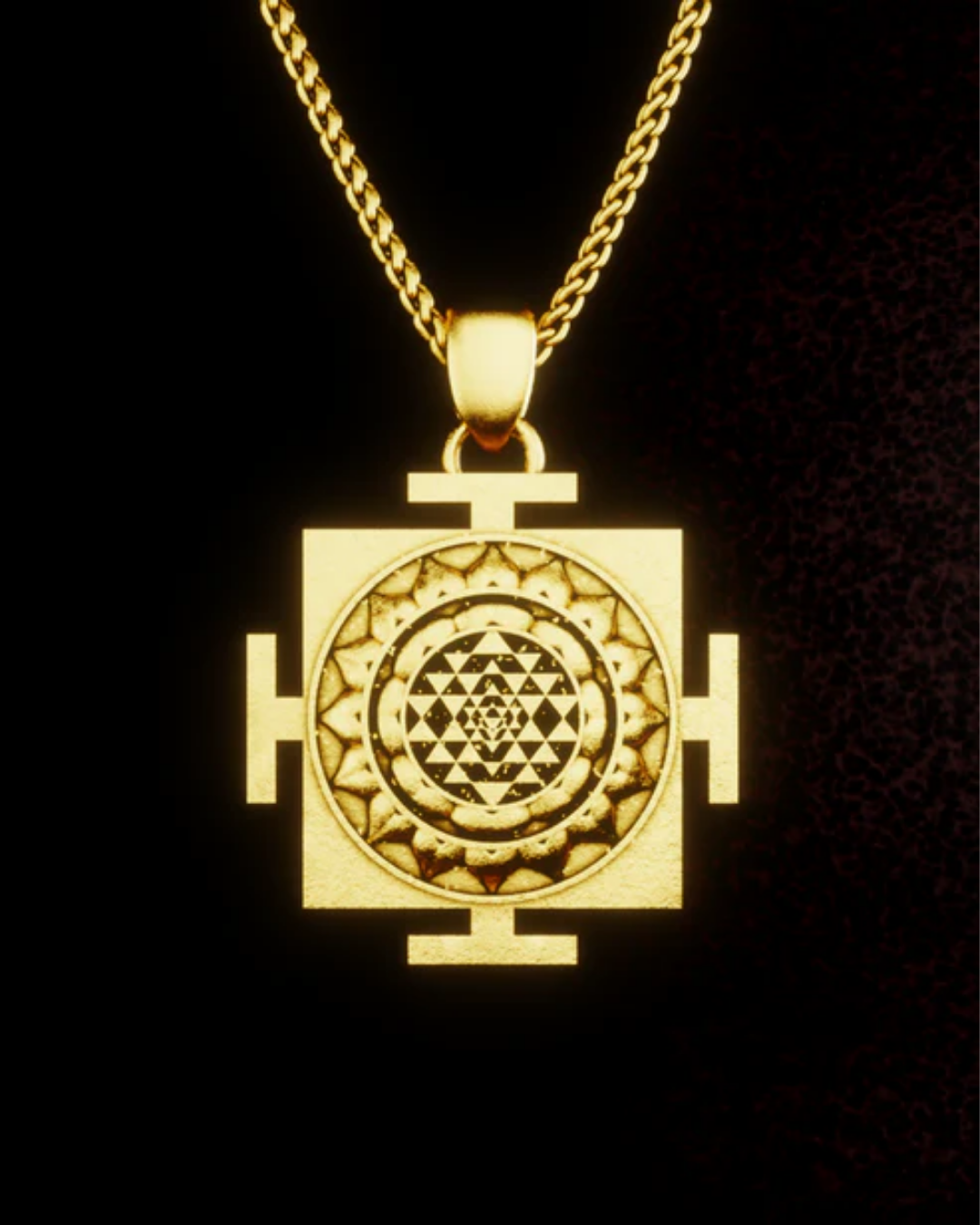 Square Sri Yantra Pendant Necklace – Sacred Energy Symbol in 18K Gold