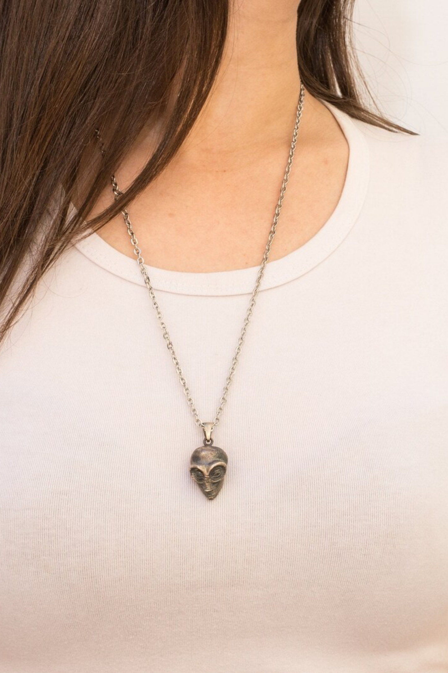 Alien Necklace – Handmade Pendant in Bronze, 925 Sterling Silver & 24K Gold Plated | Sci-Fi Inspired Jewelry