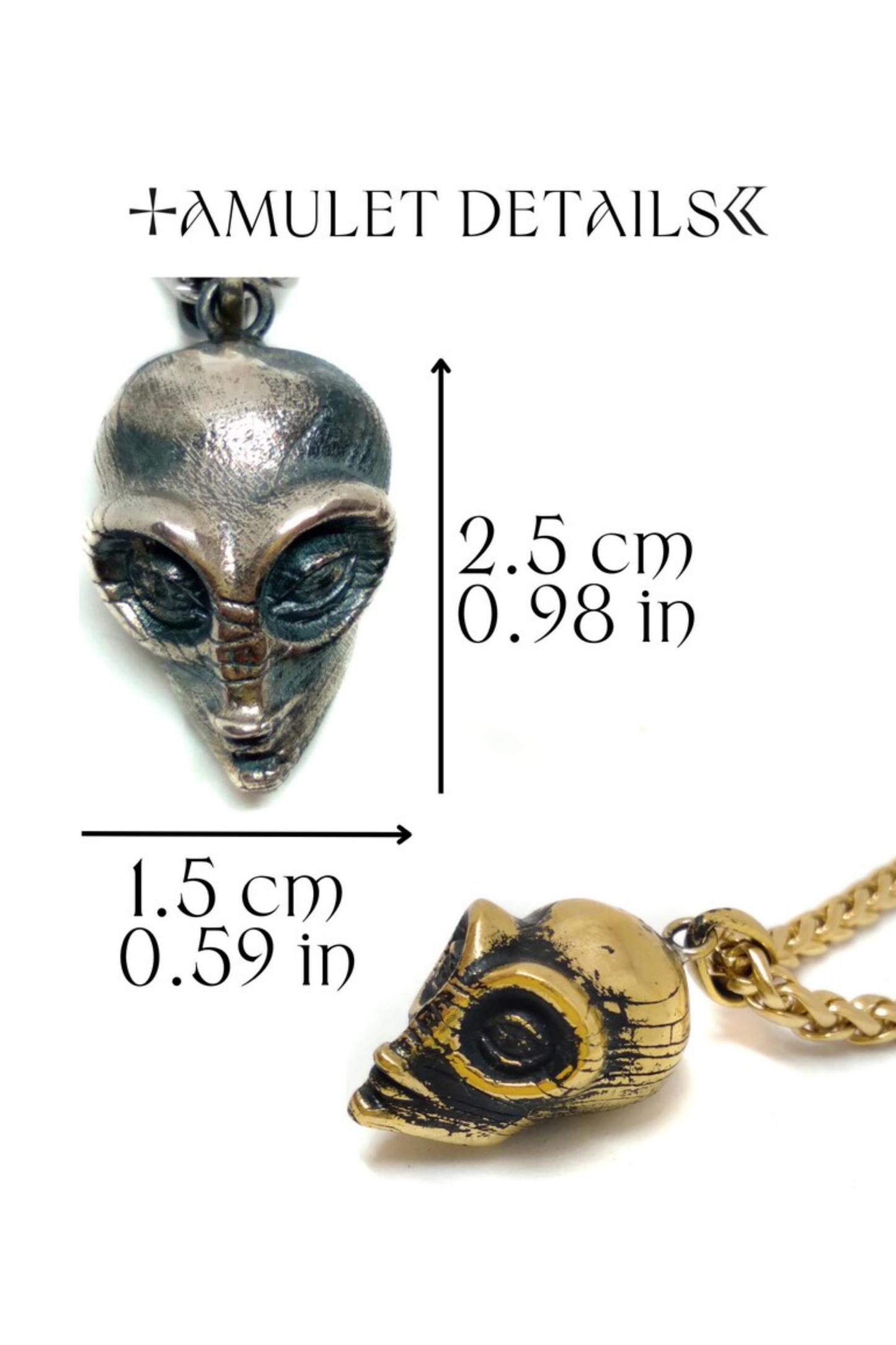 Alien Necklace – Handmade Pendant in Bronze, 925 Sterling Silver & 24K Gold Plated | Sci-Fi Inspired Jewelry