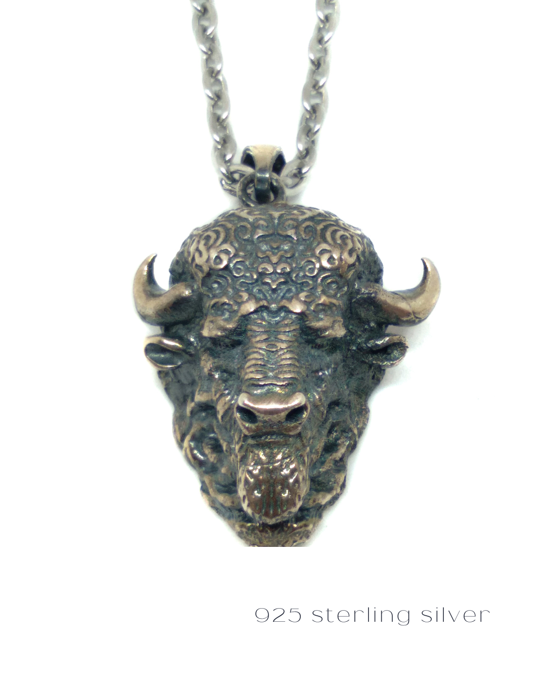 Collar de búfalo en baño de oro de 24 quilates, Plata de Ley 925, Bronce, Bronce oxidado, cobre, para hombre y mujer