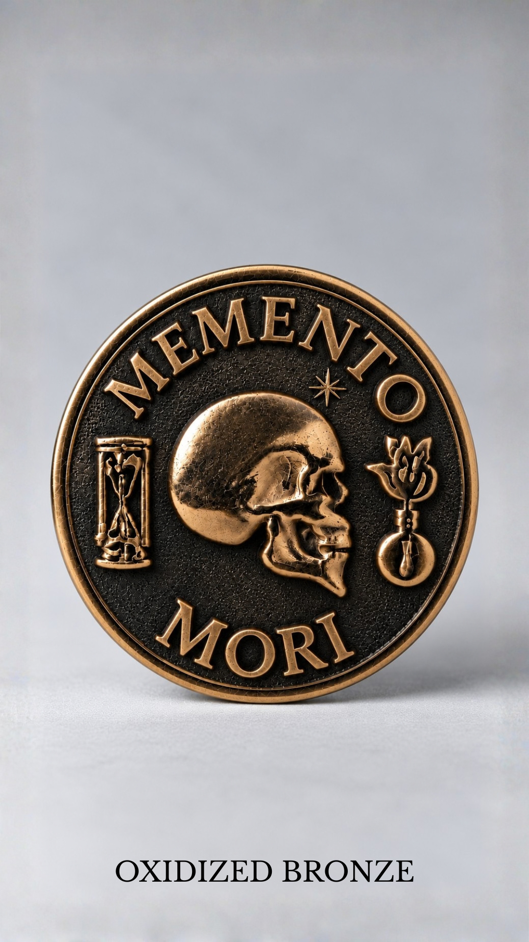 Memento Mori Coin | Symbol of Mortality, Wisdom & Presence | Handmade in 925 Sterling Silver, 24K Gold Plated, Bronze, Copper