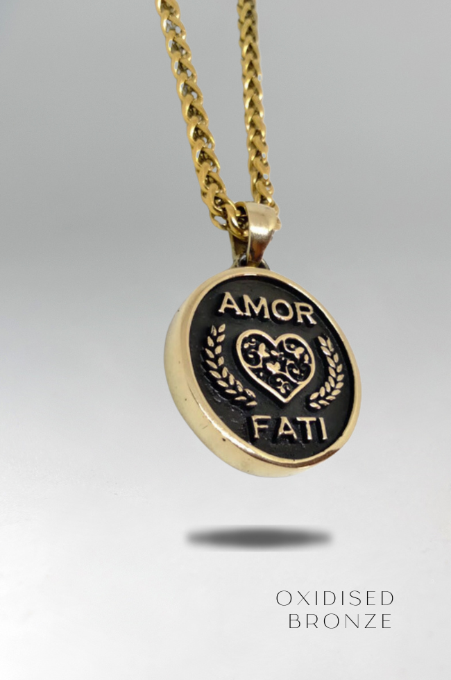 Collar de Amor Fati, collar personalizable, bronce, plata esterlina, collar de oro de 24 km, collar delicado, tamaño mediano