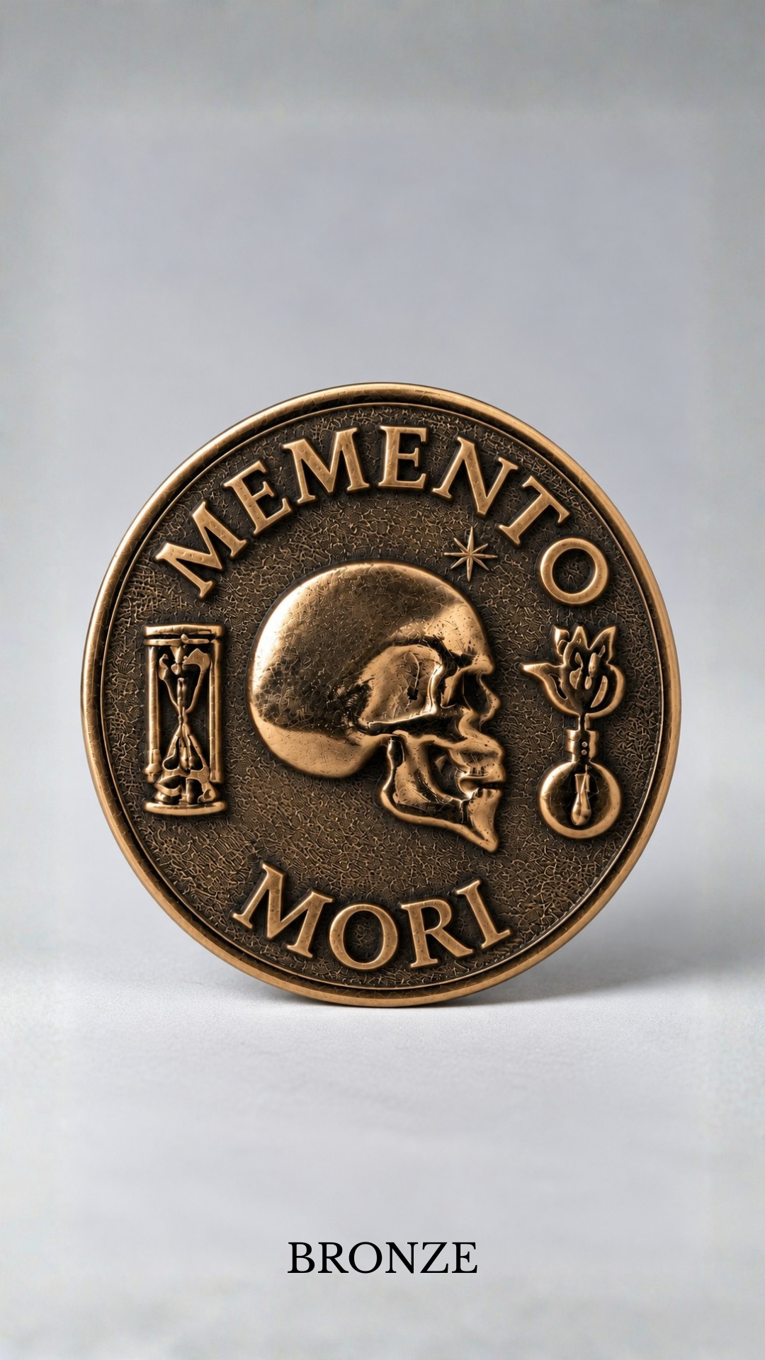 Memento Mori Coin | Symbol of Mortality, Wisdom & Presence | Handmade in 925 Sterling Silver, 24K Gold Plated, Bronze, Copper