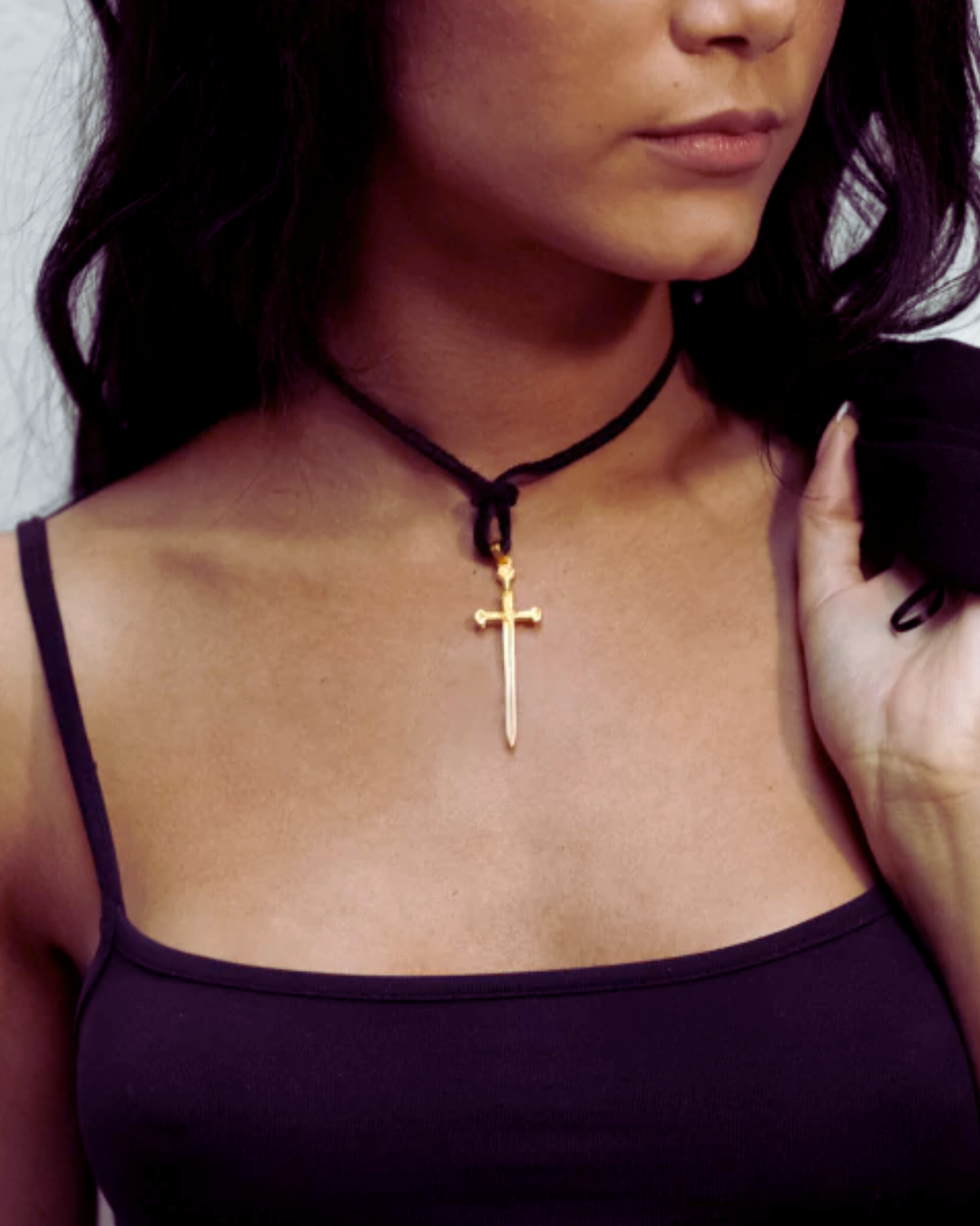 Colgante de espada en bronce, plata de ley 925, baño de oro de 24 k, collar de daga, espada antigua 