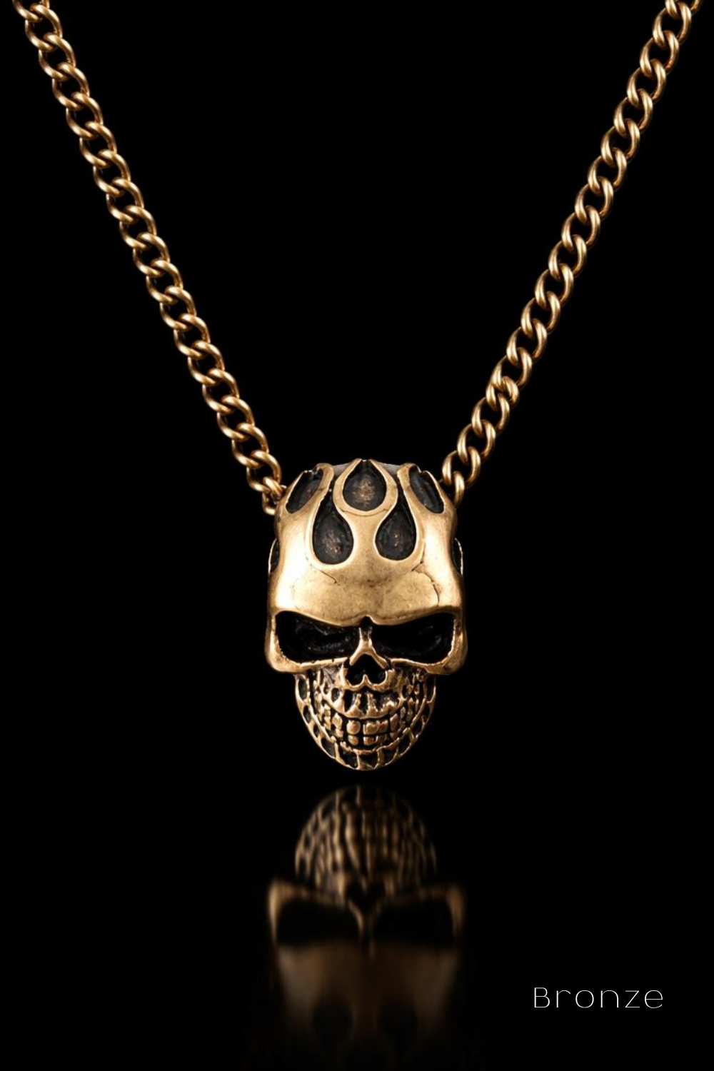 Flaming Skull Necklace – Handmade in Bronze | Limited Edition