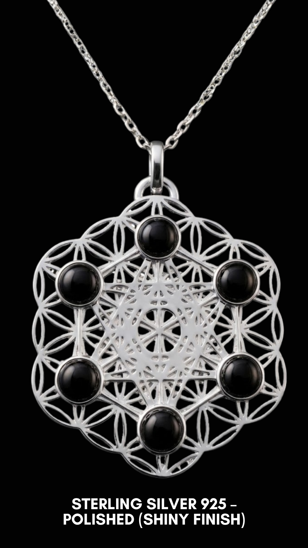 Metatron's Cube Necklace with Black Onyx | Symbol of Divine Protection & Spiritual Expansion | Handmade in 925 Sterling Silver, 24K Gold Plated, Bronze