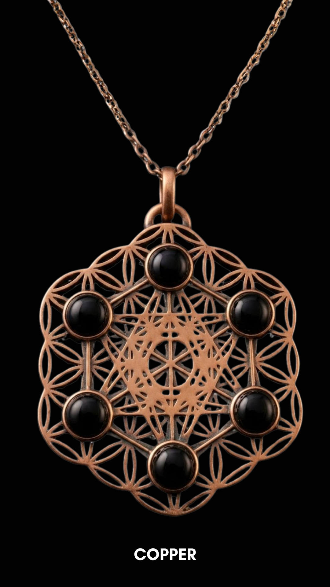 Metatron's Cube Necklace with Black Onyx | Symbol of Divine Protection & Spiritual Expansion | Handmade in 925 Sterling Silver, 24K Gold Plated, Bronze