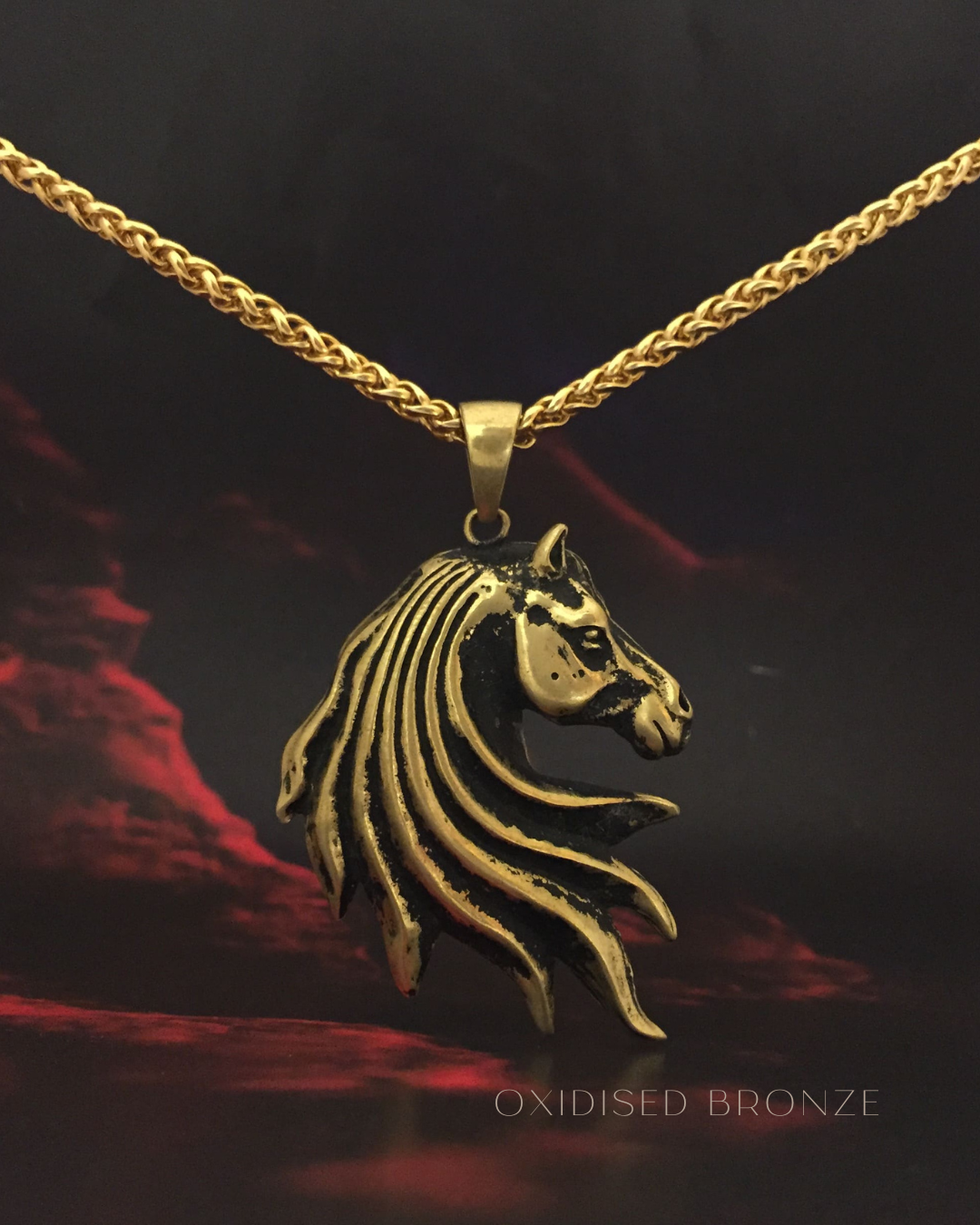 Collar de cabeza de caballo en bronce, cobre, plata de ley 925, baño de oro de 24k, joyería unisex 