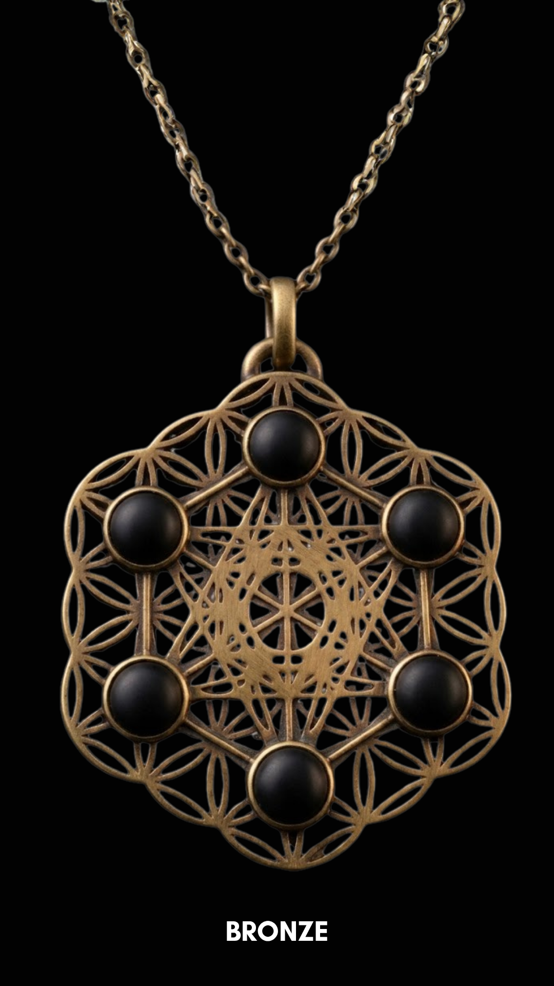 Metatron's Cube Necklace with Black Onyx | Symbol of Divine Protection & Spiritual Expansion | Handmade in 925 Sterling Silver, 24K Gold Plated, Bronze