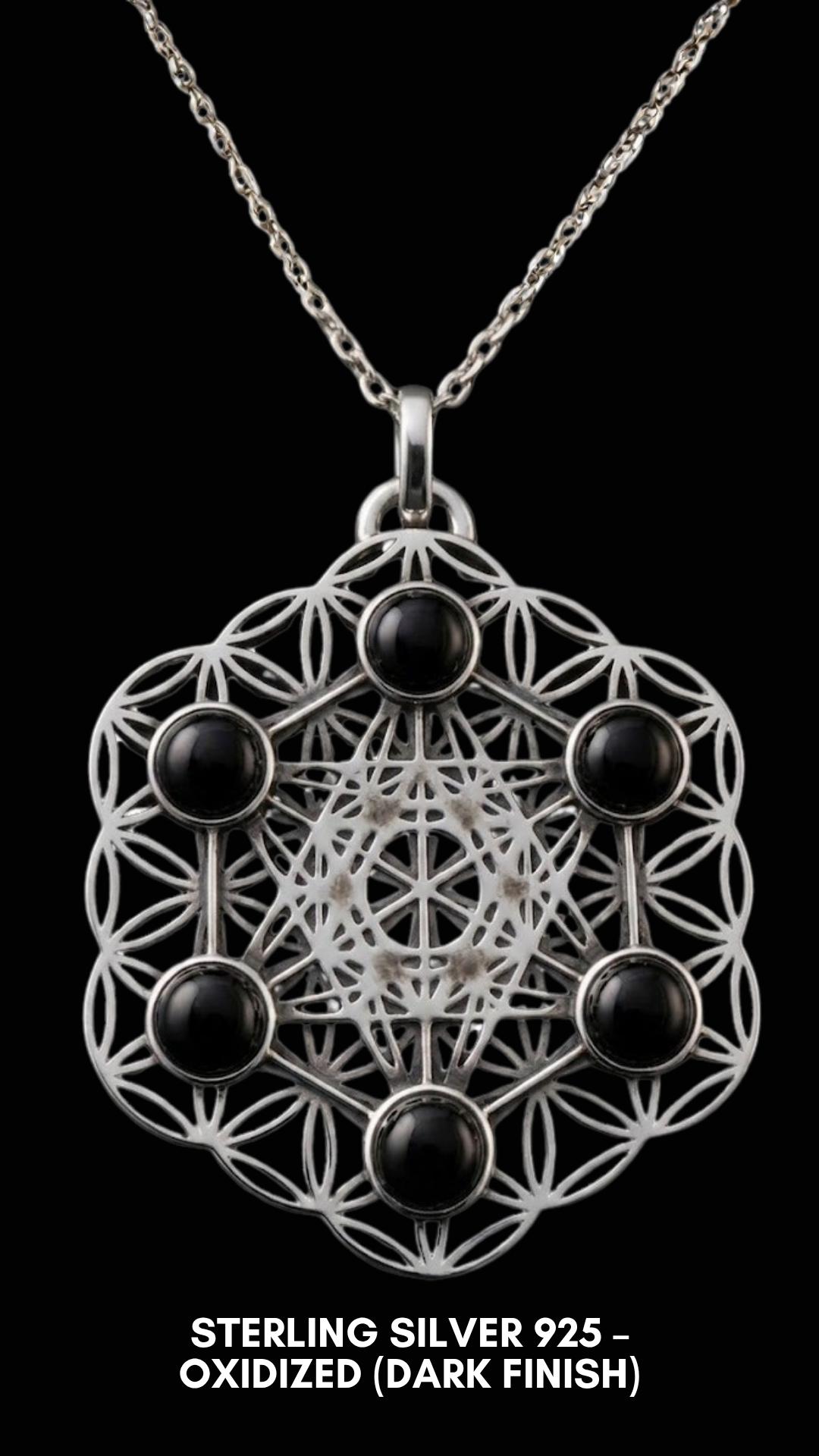 Metatron's Cube Necklace with Black Onyx | Symbol of Divine Protection & Spiritual Expansion | Handmade in 925 Sterling Silver, 24K Gold Plated, Bronze