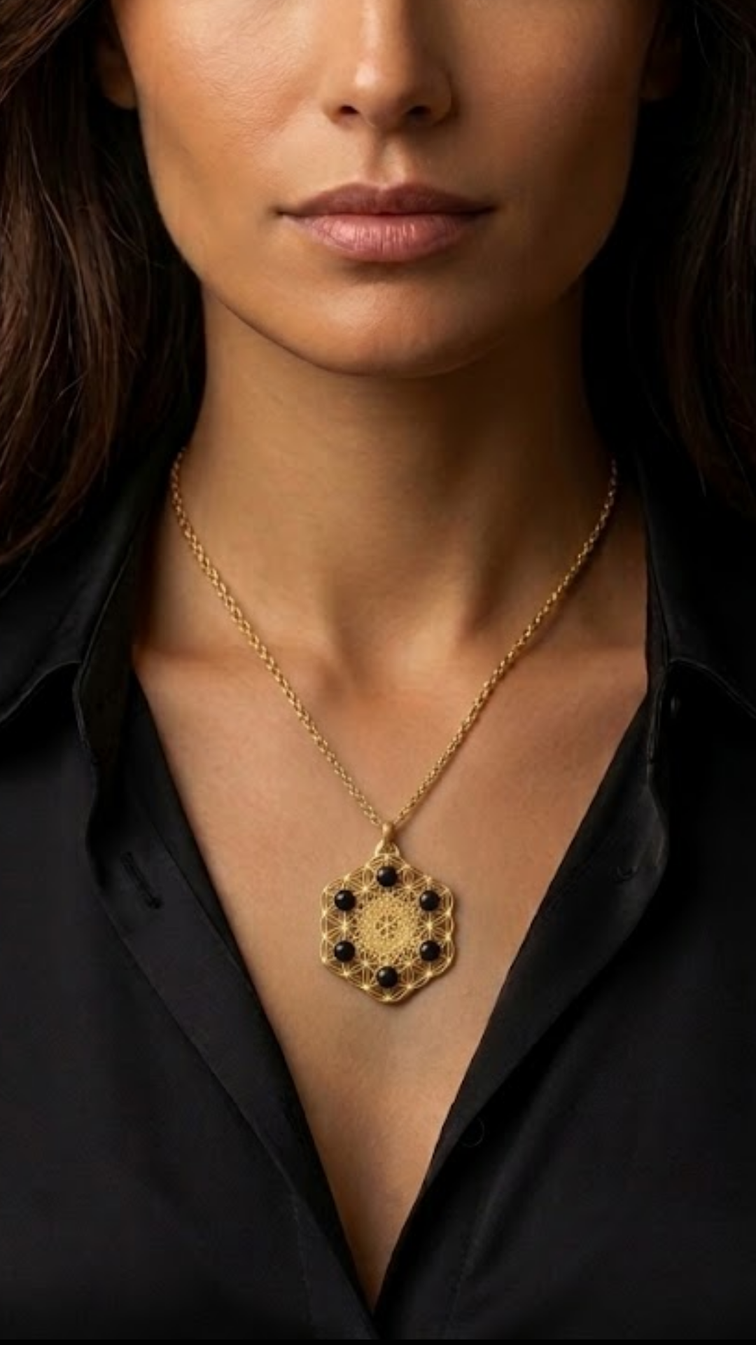 Metatron's Cube Necklace with Black Onyx | Symbol of Divine Protection & Spiritual Expansion | Handmade in 925 Sterling Silver, 24K Gold Plated, Bronze