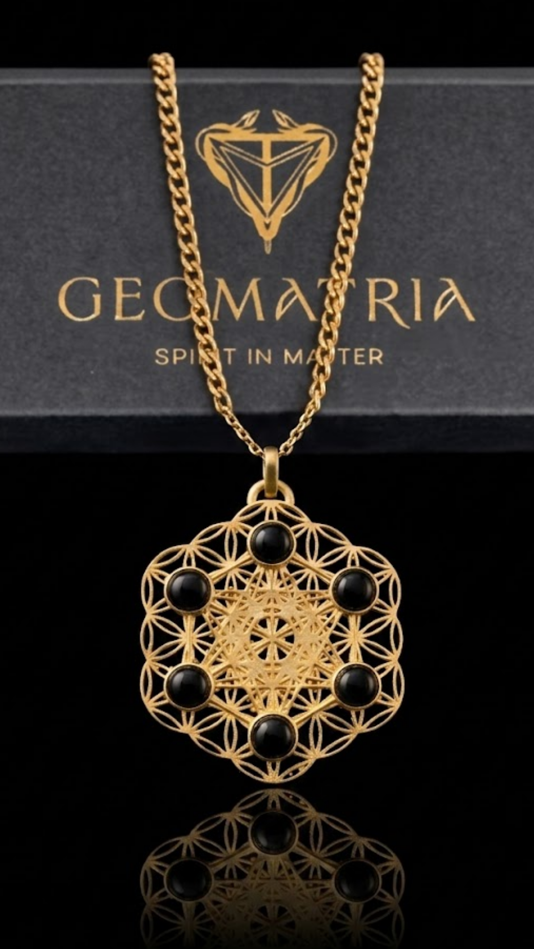 Metatron's Cube Necklace with Black Onyx | Symbol of Divine Protection & Spiritual Expansion | Handmade in 925 Sterling Silver, 24K Gold Plated, Bronze