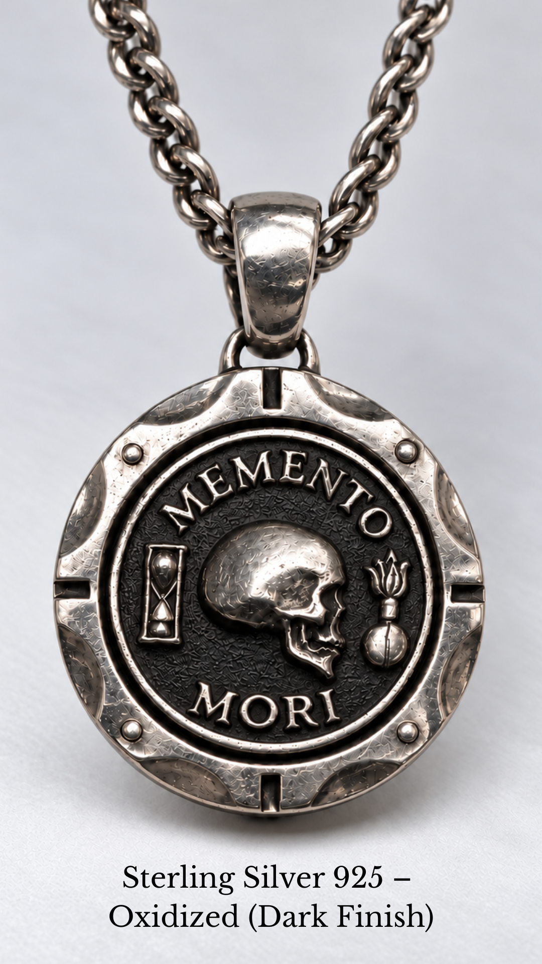Memento Mori Necklace - Dual Metal Pendant | Symbol of Life, Death & Awareness | Handmade in 925 Sterling Silver & Bronze