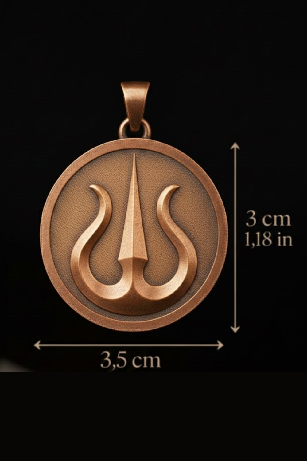 A pendant in the shape of a symbol, possibly a deity or a deity-like figure, with a measurement scale indicating its size.