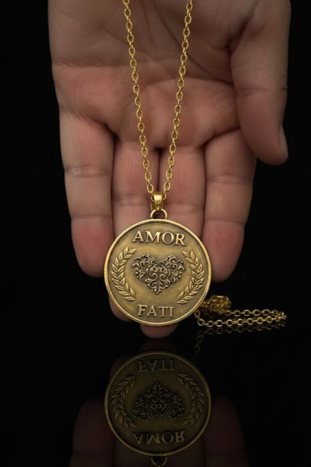 Amor Fati Necklace Large (4 cm) | Handmade Pendant of Acceptance & Destiny | Handmade in 925 Sterling Silver, 24K Gold Plated, Bronze, Copper