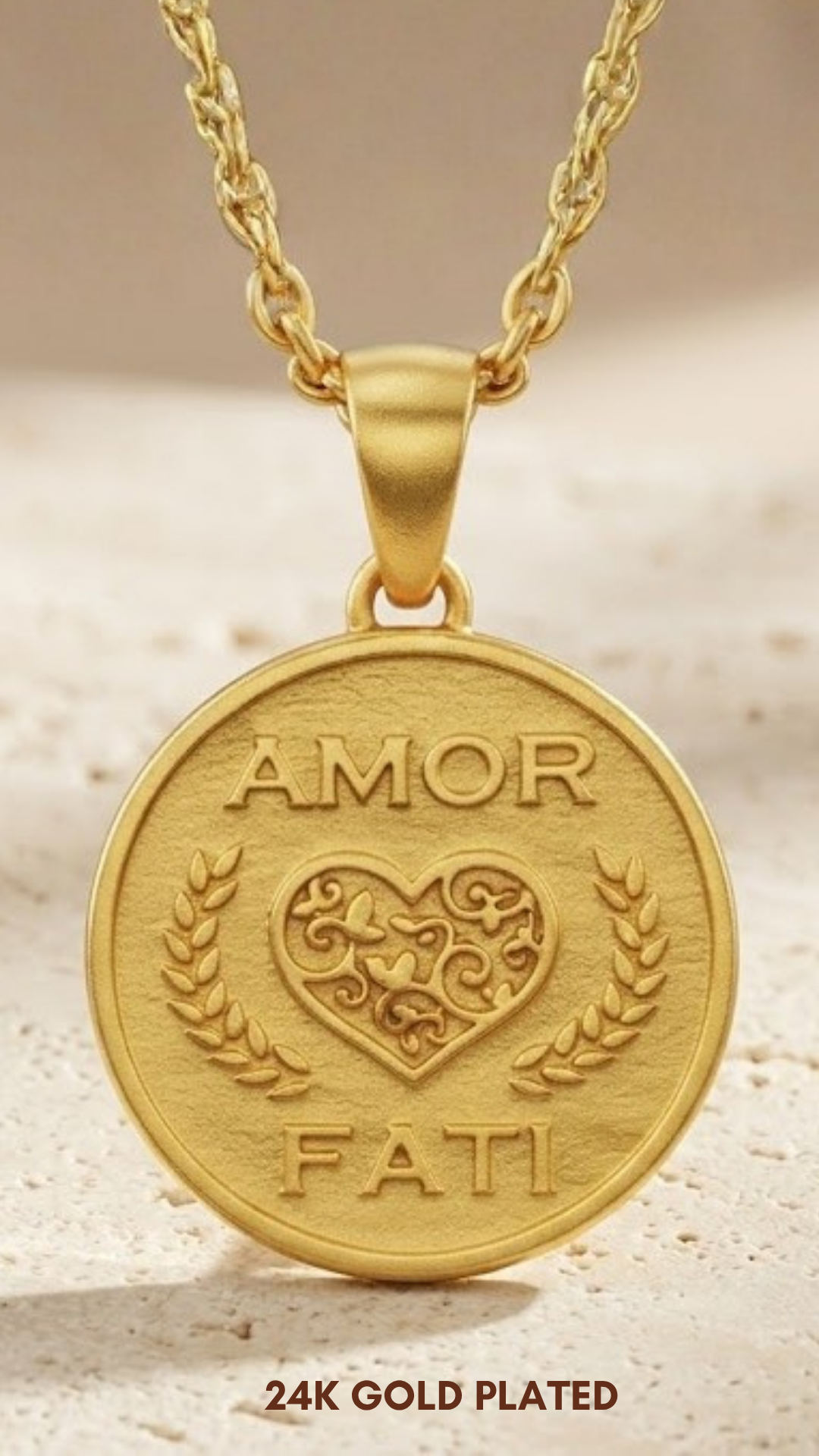 Amor Fati Necklace Medium (2.5 cm) | Handmade Talisman of Love & Fate | Handmade in 925 Sterling Silver, 24K Gold Plated, Bronze, Copper