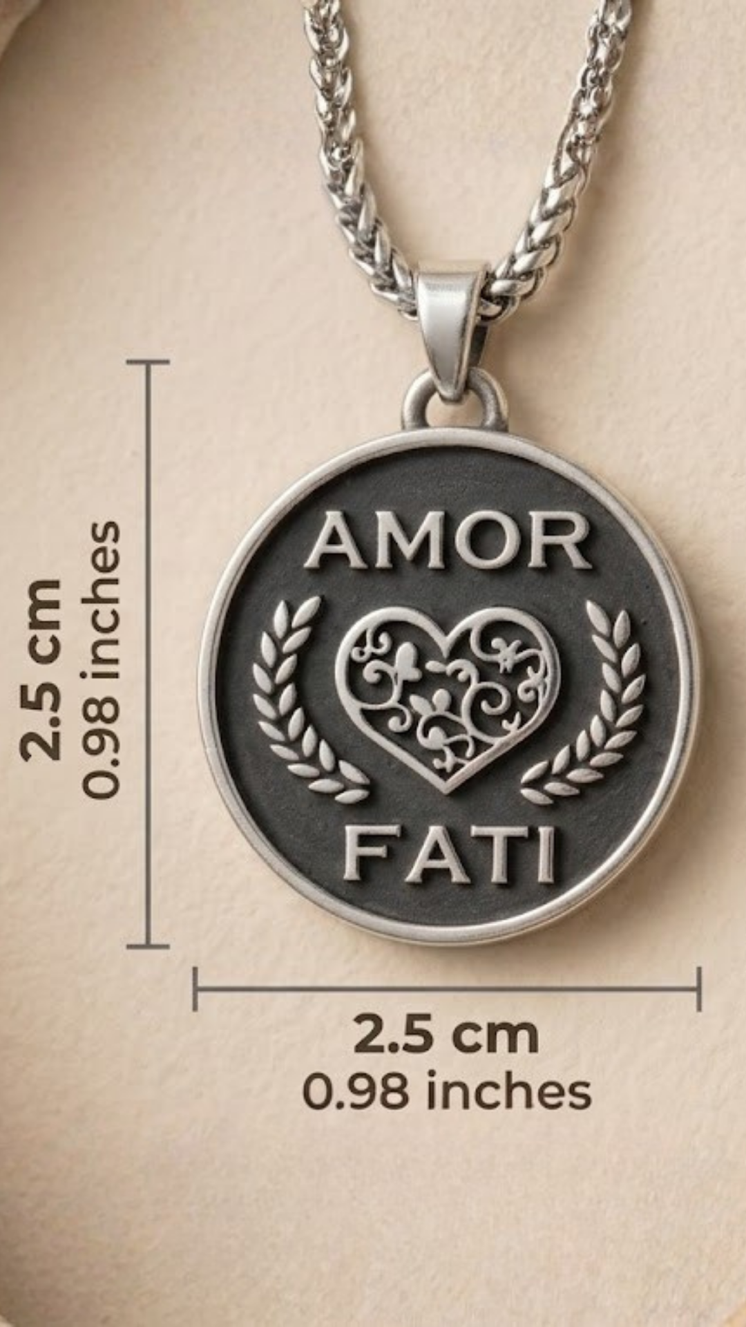 Amor Fati Necklace Medium (2.5 cm) | Handmade Talisman of Love & Fate | Handmade in 925 Sterling Silver, 24K Gold Plated, Bronze, Copper