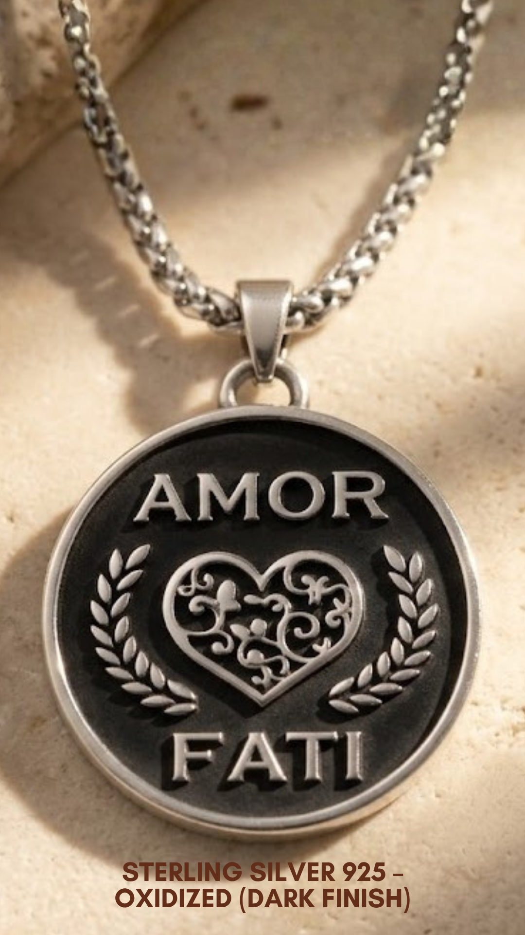 Amor Fati Necklace Medium (2.5 cm) | Handmade Talisman of Love & Fate | Handmade in 925 Sterling Silver, 24K Gold Plated, Bronze, Copper
