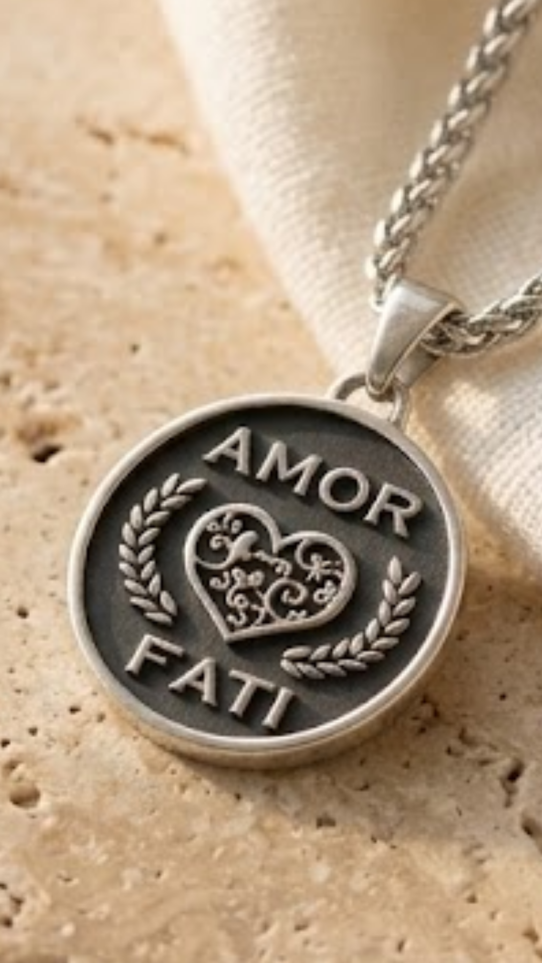 Amor Fati Necklace Medium (2.5 cm) | Handmade Talisman of Love & Fate | Handmade in 925 Sterling Silver, 24K Gold Plated, Bronze, Copper