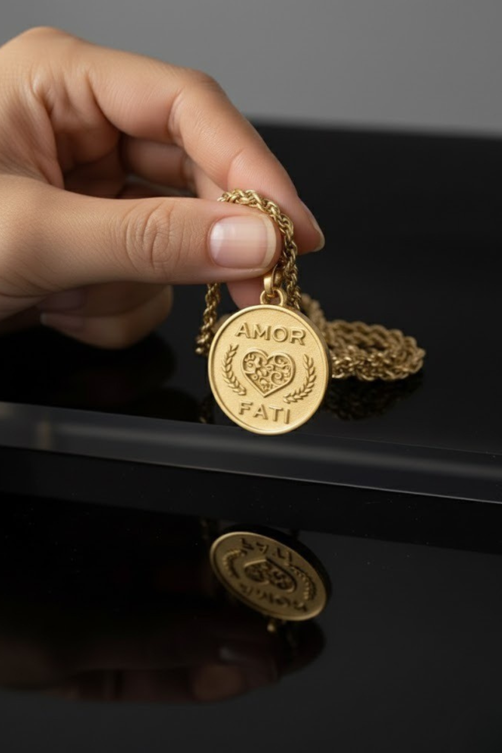 Amor Fati Necklace Medium (2.5 cm) | Handmade Talisman of Love & Fate | Handmade in 925 Sterling Silver, 24K Gold Plated, Bronze, Copper