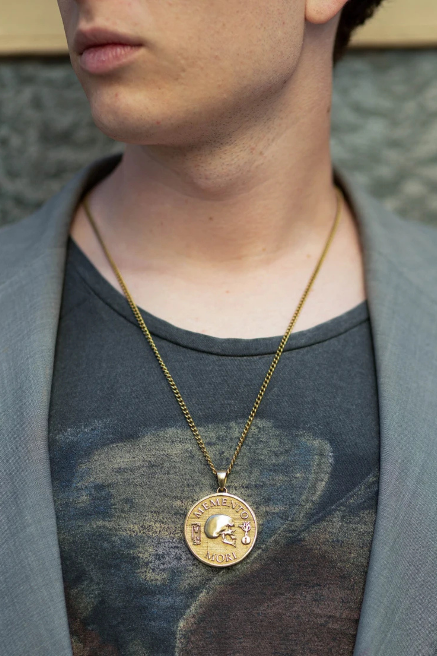 Collar Memento Mori, collar personalizable, bronce, plata esterlina, collar de oro de 24 km, collar grande