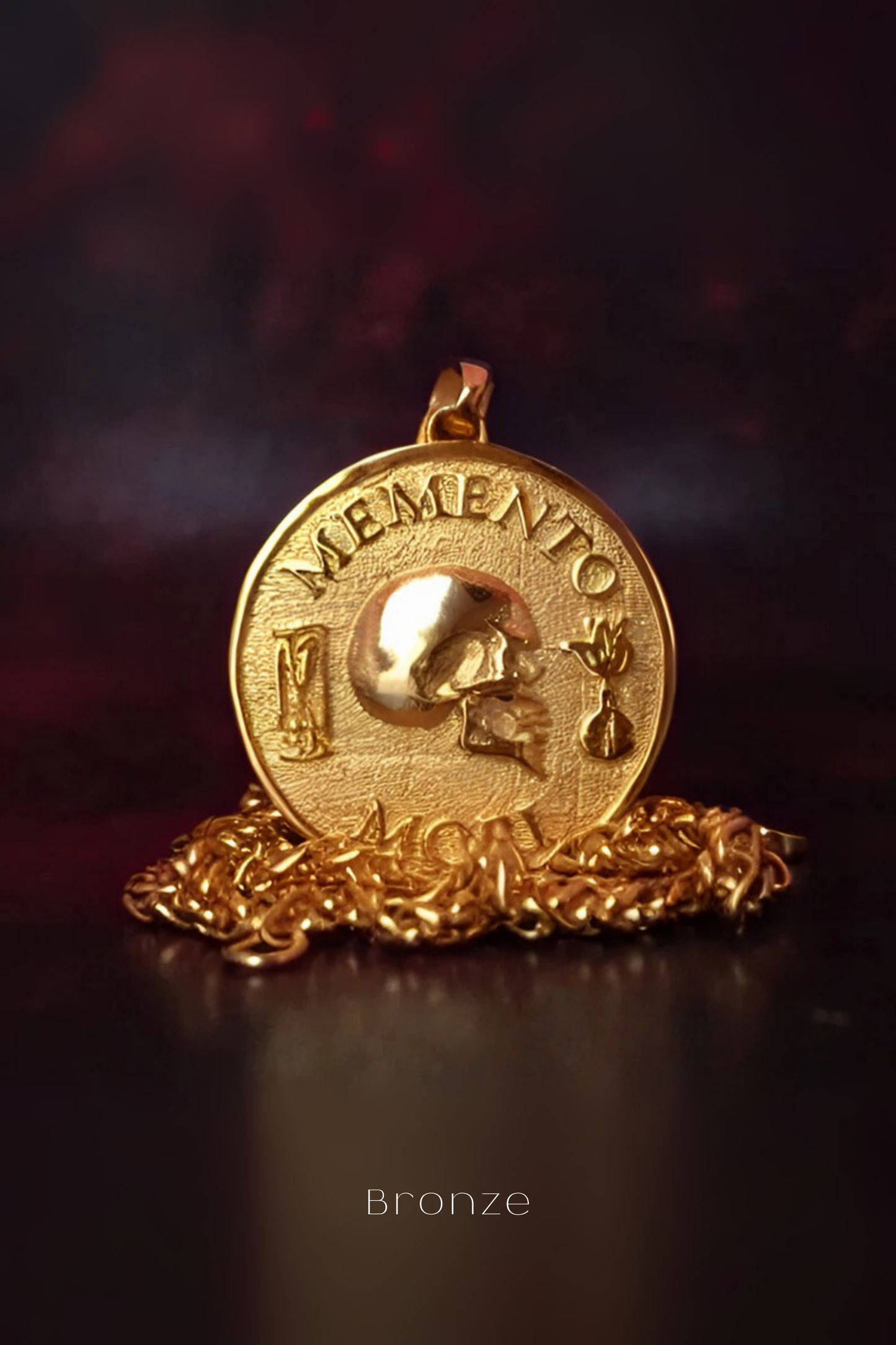 Collar Memento Mori, collar personalizable, bronce, plata esterlina, collar de oro de 24 km, collar grande
