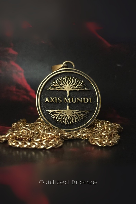 Axis Mundi Necklace – Handmade Pendant in Bronze, Copper & 24k Gold Plated | Symbolic Jewelry of Balance & Spiritual Connection