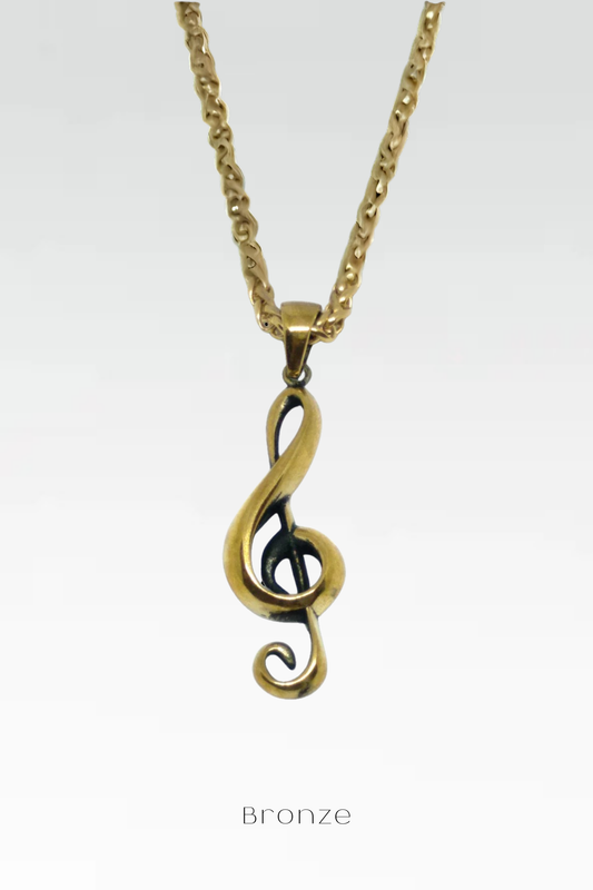 Collar de clave de sol: colgante musical hecho a mano en oro de 24 quilates, plata de ley, cobre y bronce | Regalo único para amantes de la música