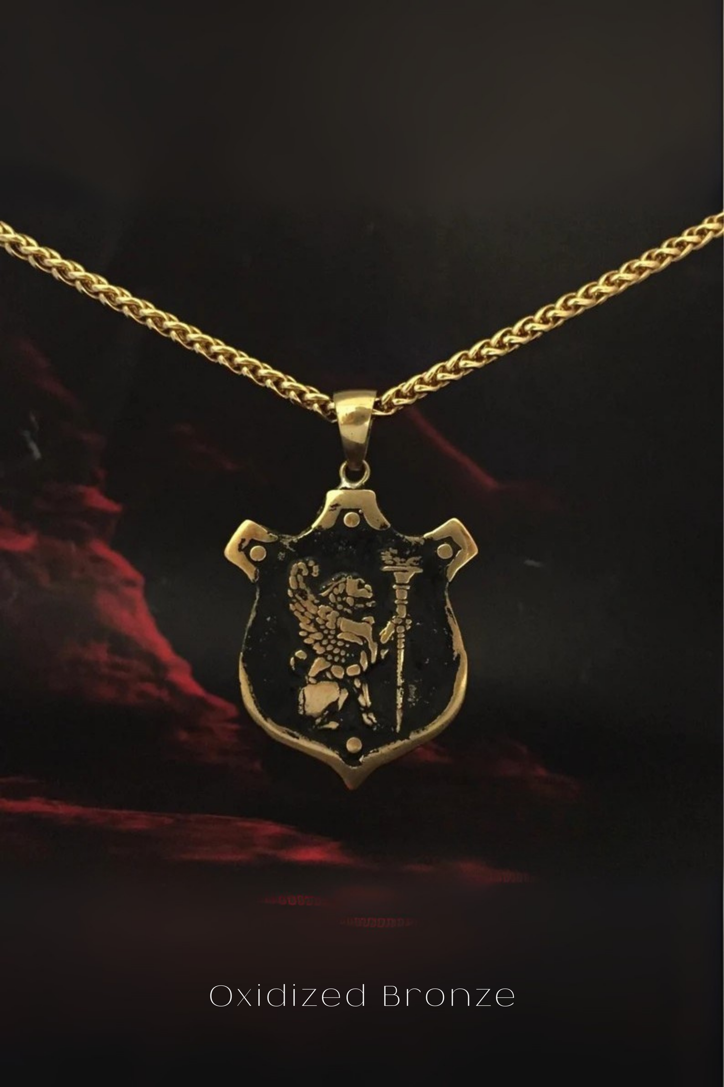 Collar de león, collar personalizado, bronce, plata esterlina, collar de oro de 24 km, collar de escudo