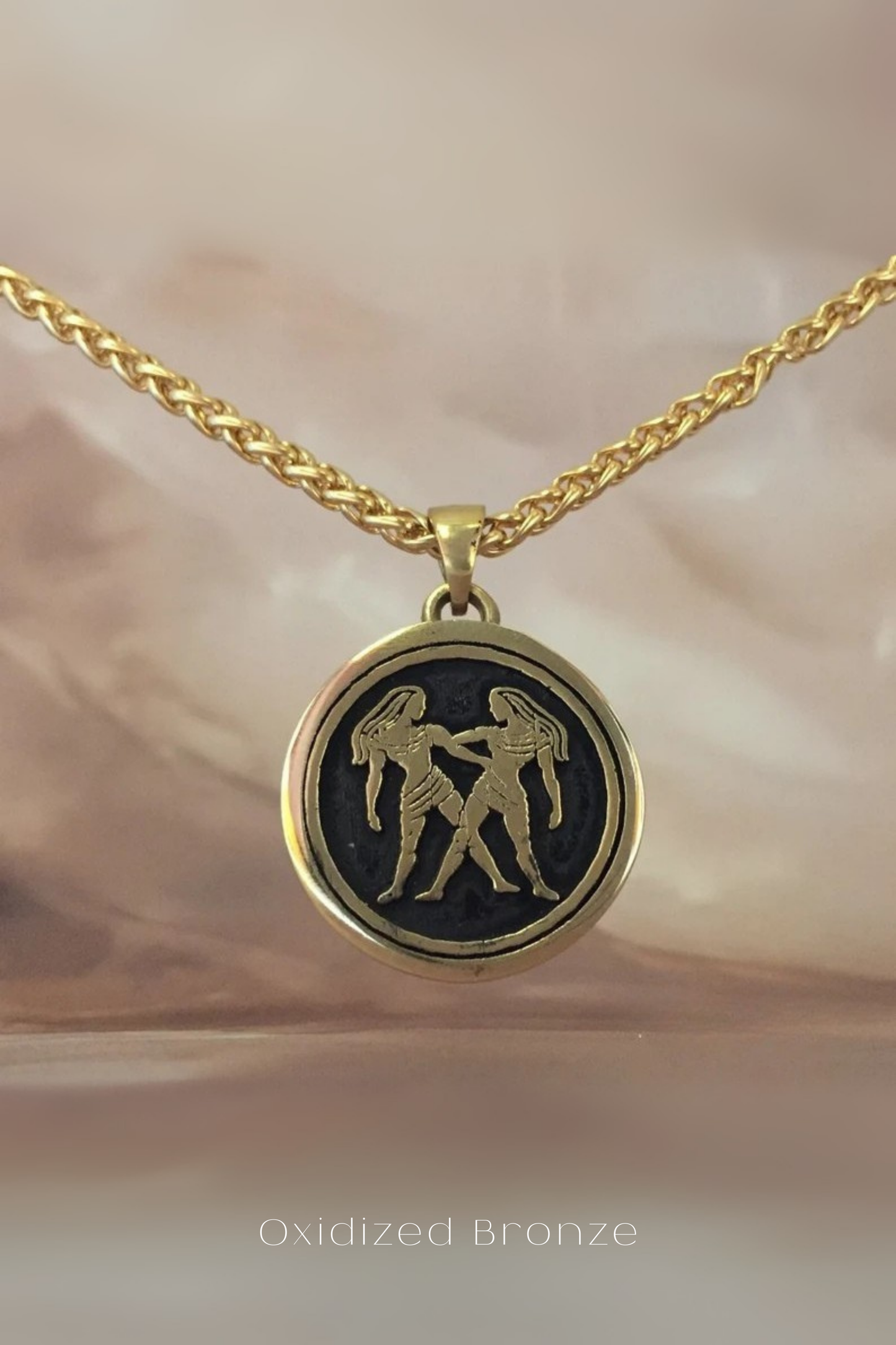 Collar de signo de zodiaco Géminis, collar personalizado, collar de bronce, collar de plata esterlina, collar chapado en oro de 24 km, encanto horóscopo