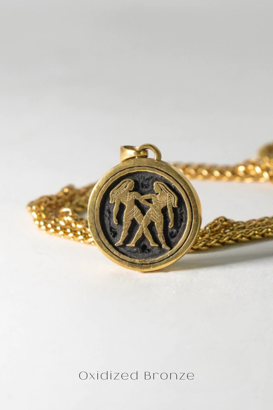 Collar de signo de zodiaco Géminis, collar personalizado, collar de bronce, collar de plata esterlina, collar chapado en oro de 24 km, encanto horóscopo