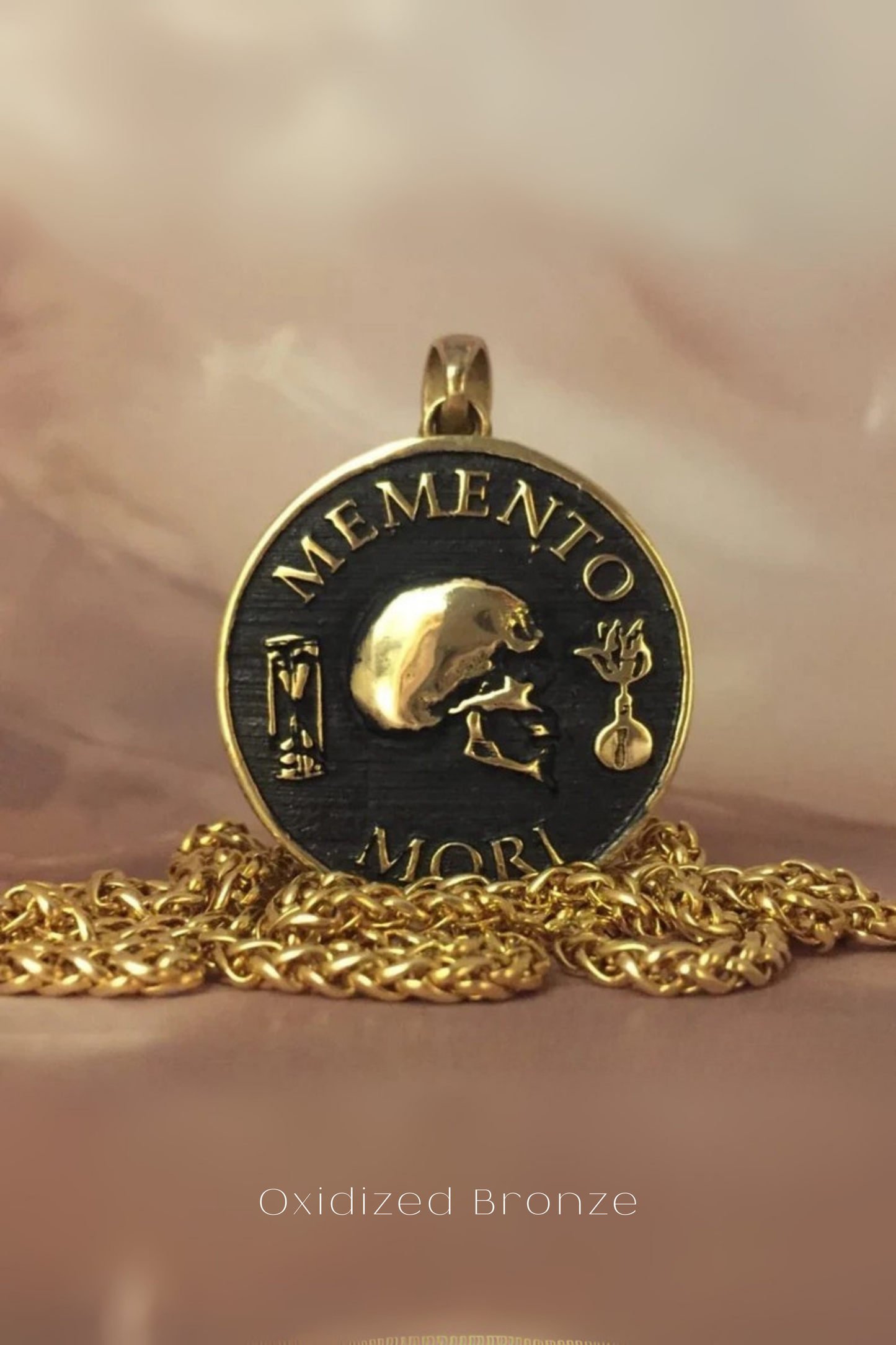Collar Memento Mori, collar personalizable, bronce, plata esterlina, collar de oro de 24 km, collar grande