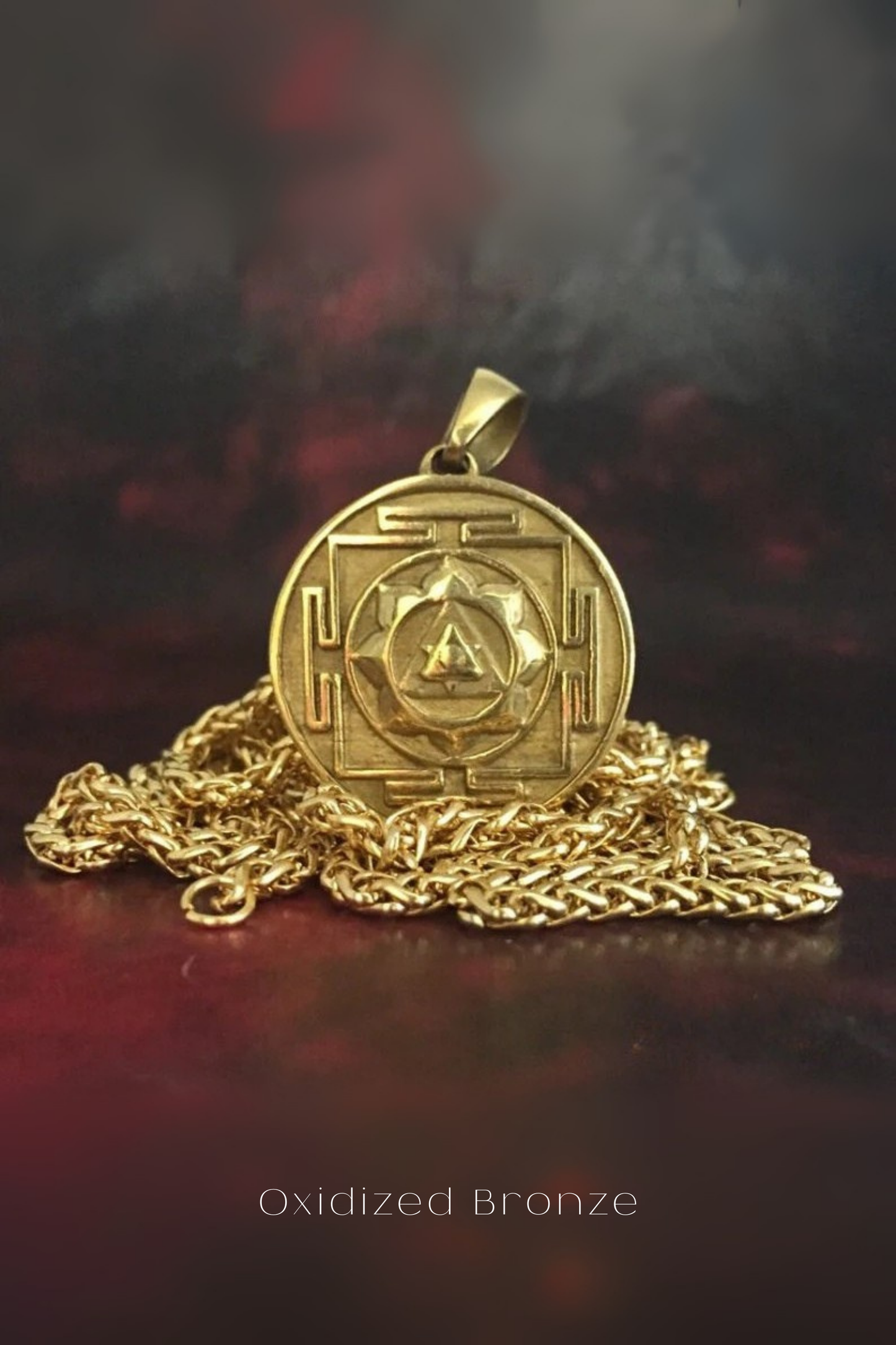 Collar Yantra de Ganesha: amuleto sagrado hindú en bronce, plata y baño de oro de 24 quilates