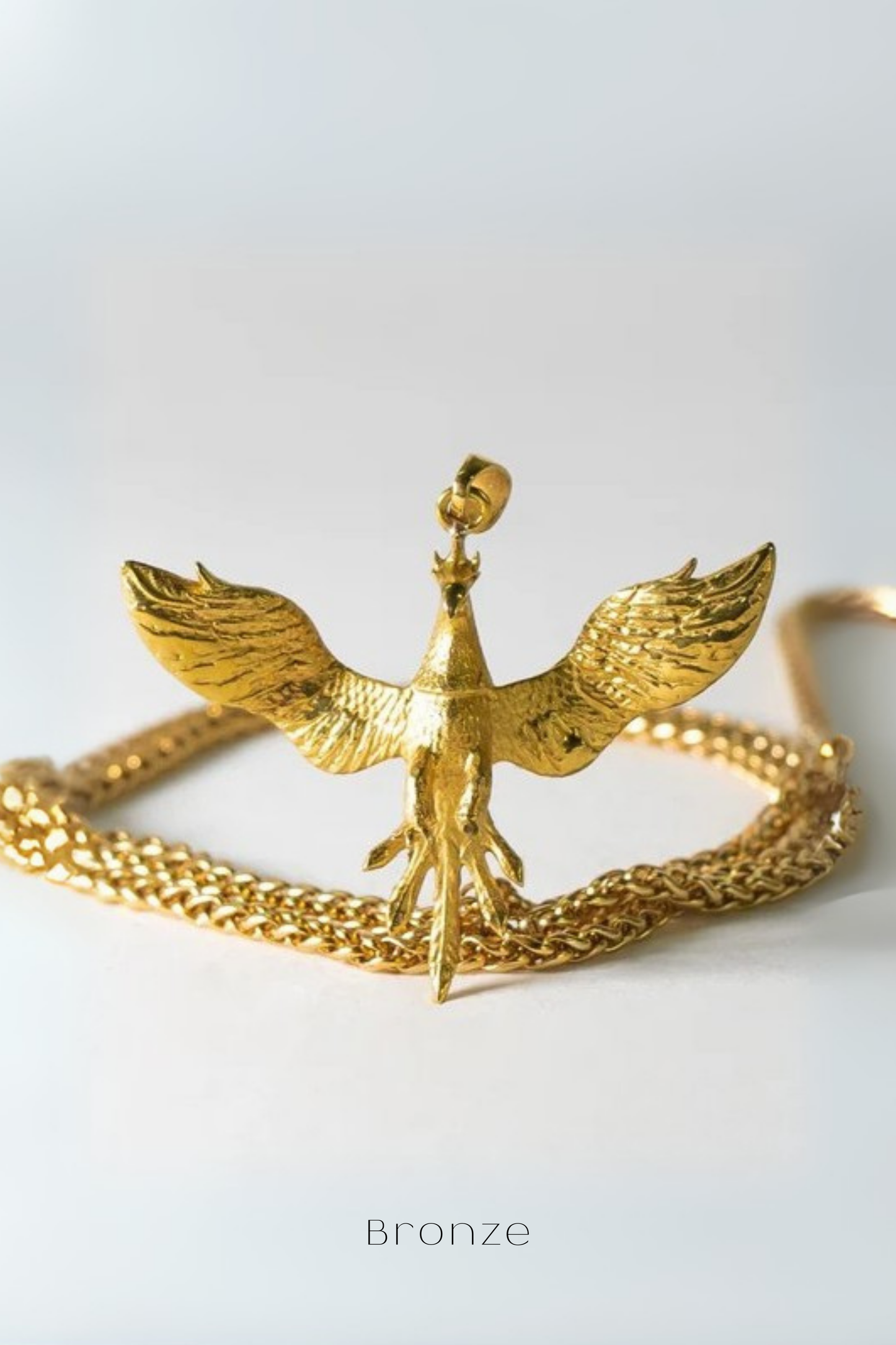 Collar Fénix – Colgante hecho a mano en bronce, plata de ley y baño de oro de 24 quilates 