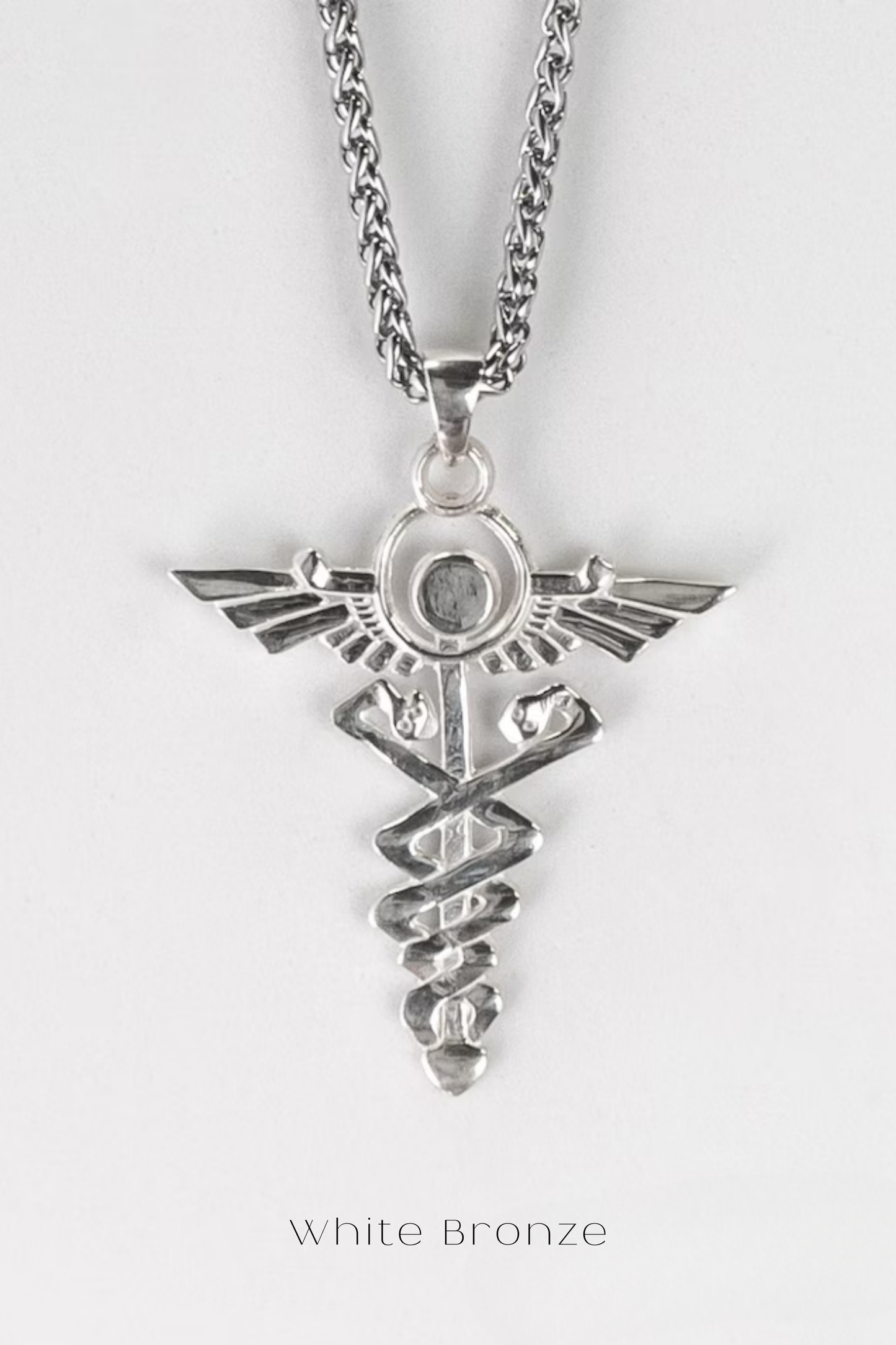 Collar de Caduceo – Colgante hecho a mano en bronce, plata de ley y baño de oro de 24 quilates | Joyería unisex simbólica de equilibrio y sanación 