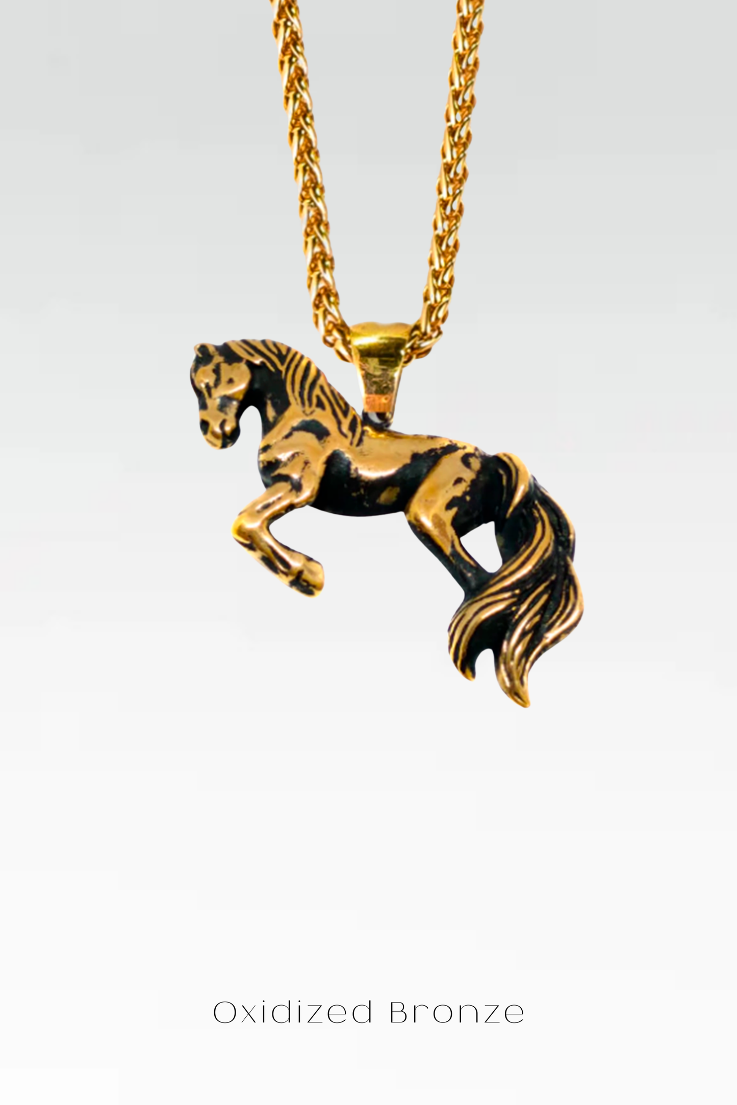 Galloping Horse Necklace – Handmade Equestrian Pendant in Bronze, Copper & Antique Silver