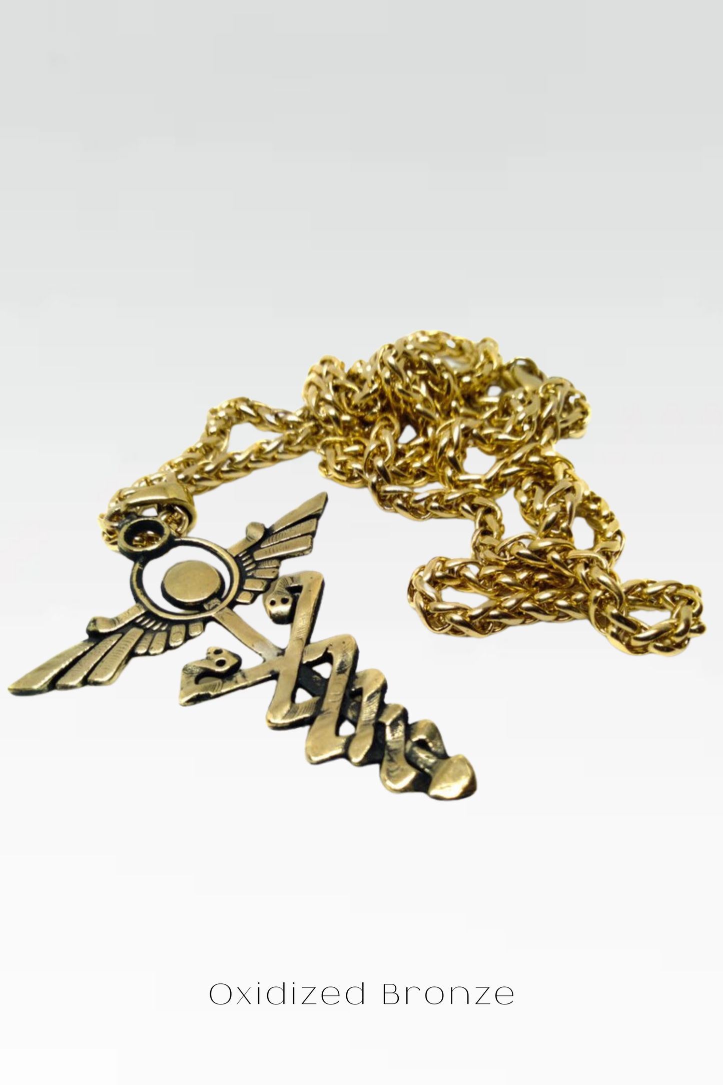 Collar de Caduceo – Colgante hecho a mano en bronce, plata de ley y baño de oro de 24 quilates | Joyería unisex simbólica de equilibrio y sanación 