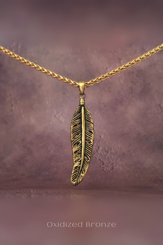 Collar de plumas – Colgante hecho a mano en plata de ley 925, chapado en oro de 24 quilates, bronce y cobre | Regalo simbólico unisex