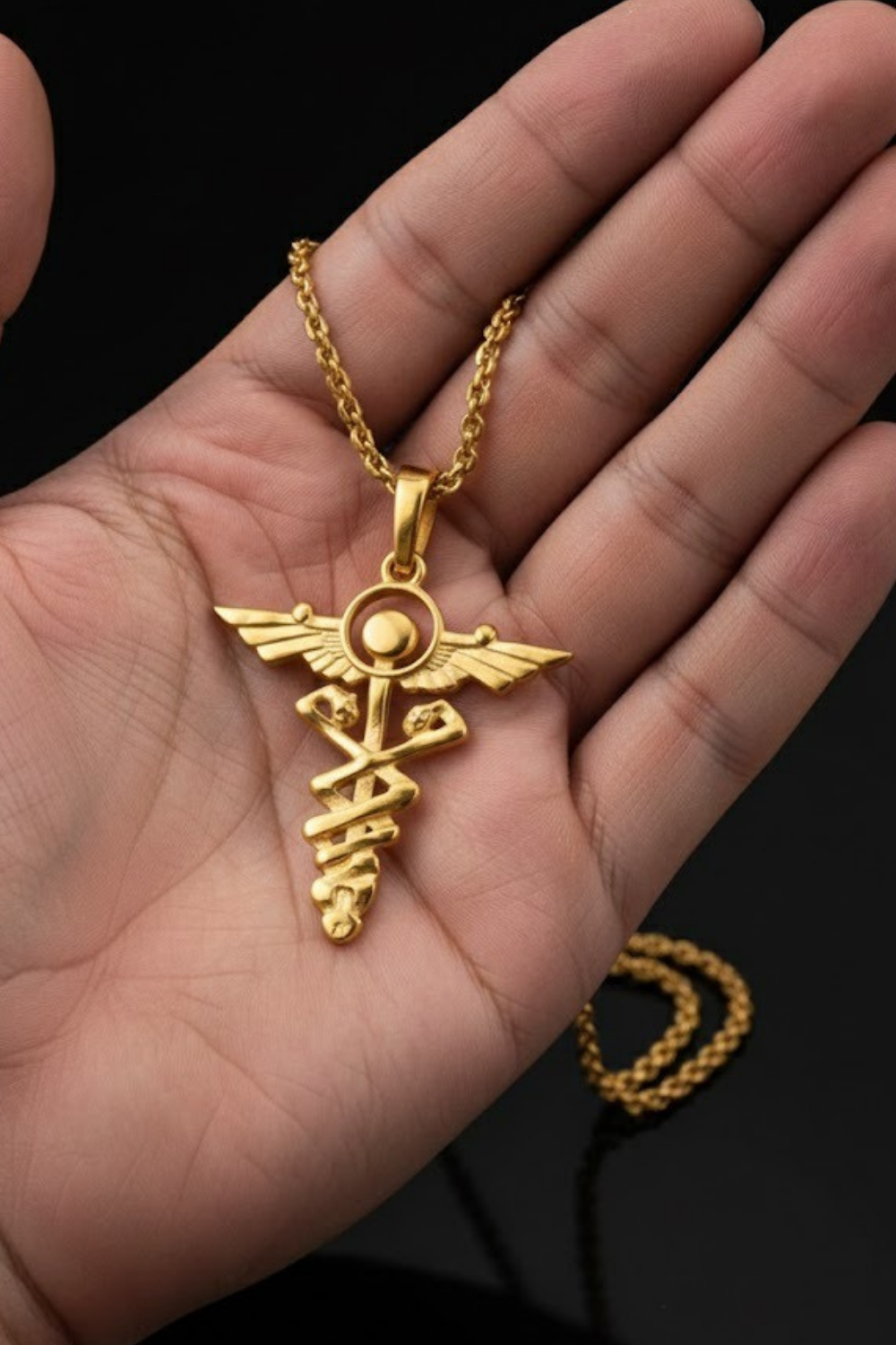 Caduceus Necklace – Handmade Pendant in Bronze, Sterling Silver & 24K Gold Plated | Symbolic Unisex Jewelry of Balance & Healing