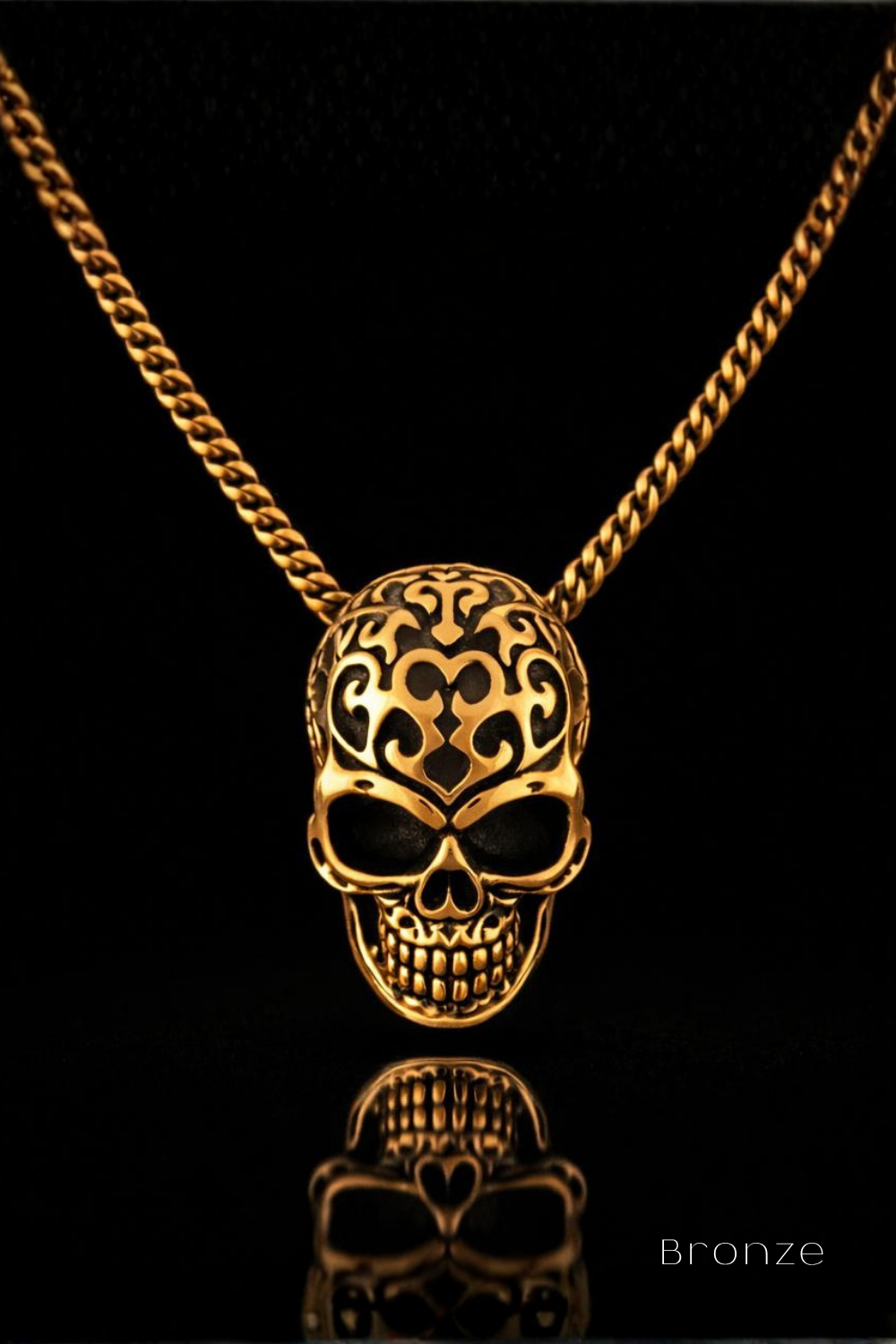 Openwork Skull Necklace – Symbolic Bronze & Silver-Plated Finish | Limited Edition