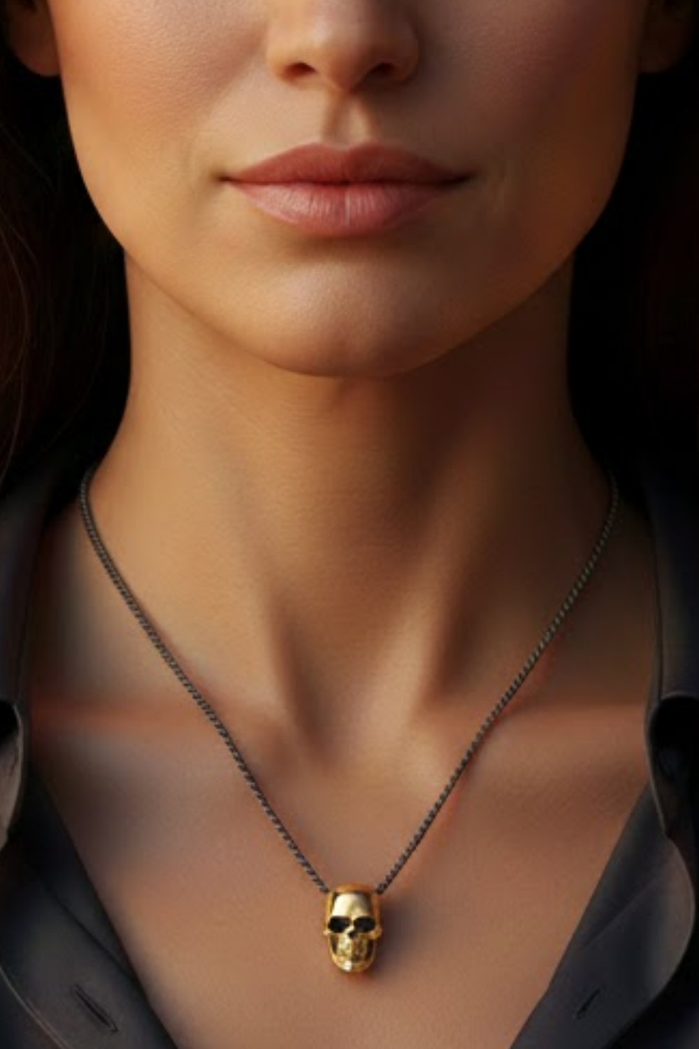 Large Smooth Skull Necklace – Symbolic Bronze & Silver-Plated Finish | Limited Edition