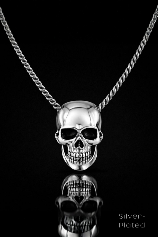 Mini Smooth Skull Necklace – Minimalist Bronze & Silver-Plated Finish | Limited Edition