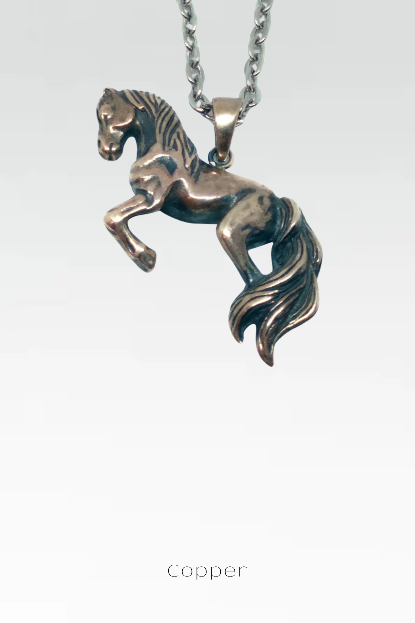 Galloping Horse Necklace – Handmade Equestrian Pendant in Bronze, Copper & Antique Silver