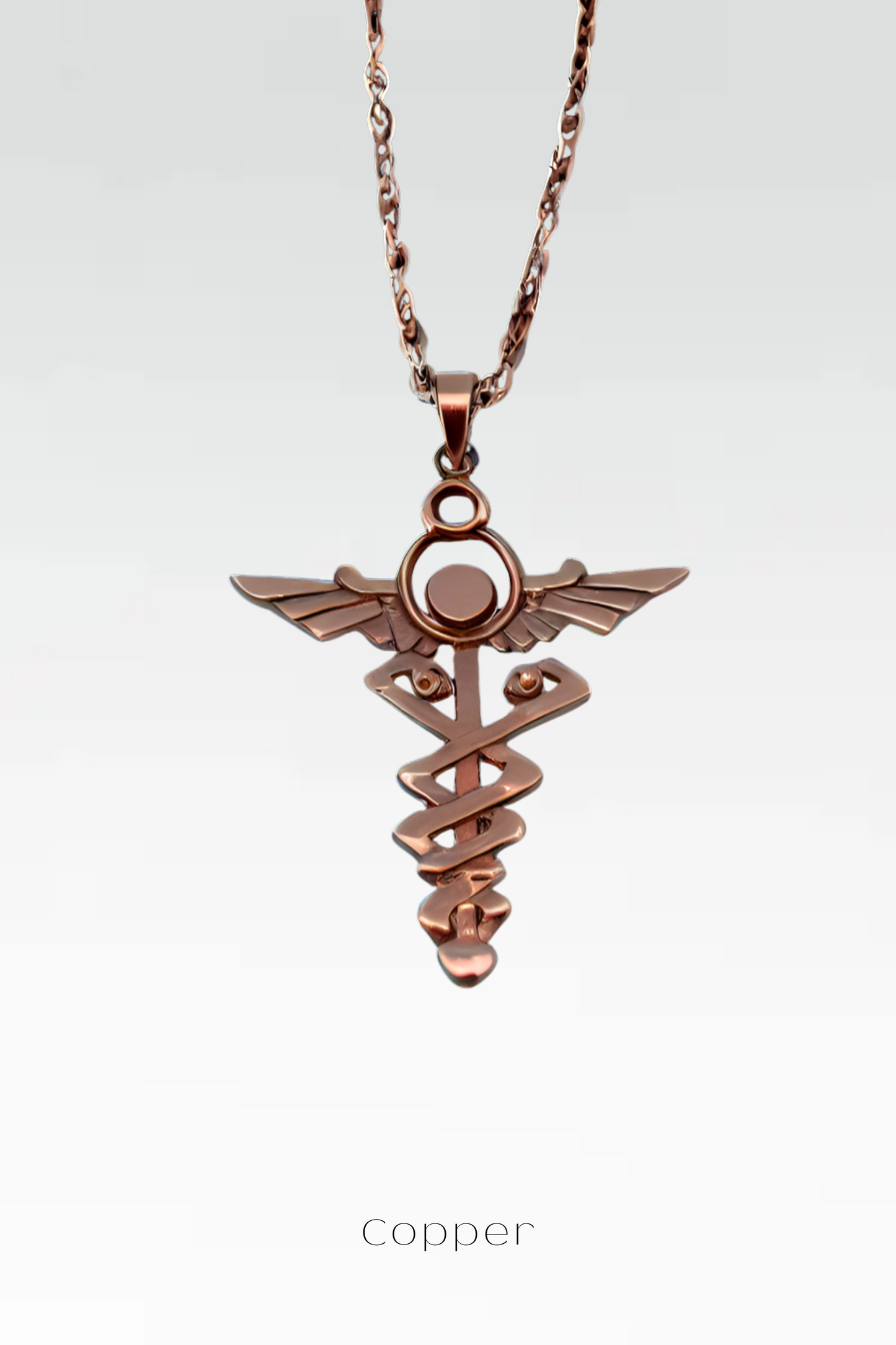 Collar de Caduceo – Colgante hecho a mano en bronce, plata de ley y baño de oro de 24 quilates | Joyería unisex simbólica de equilibrio y sanación 