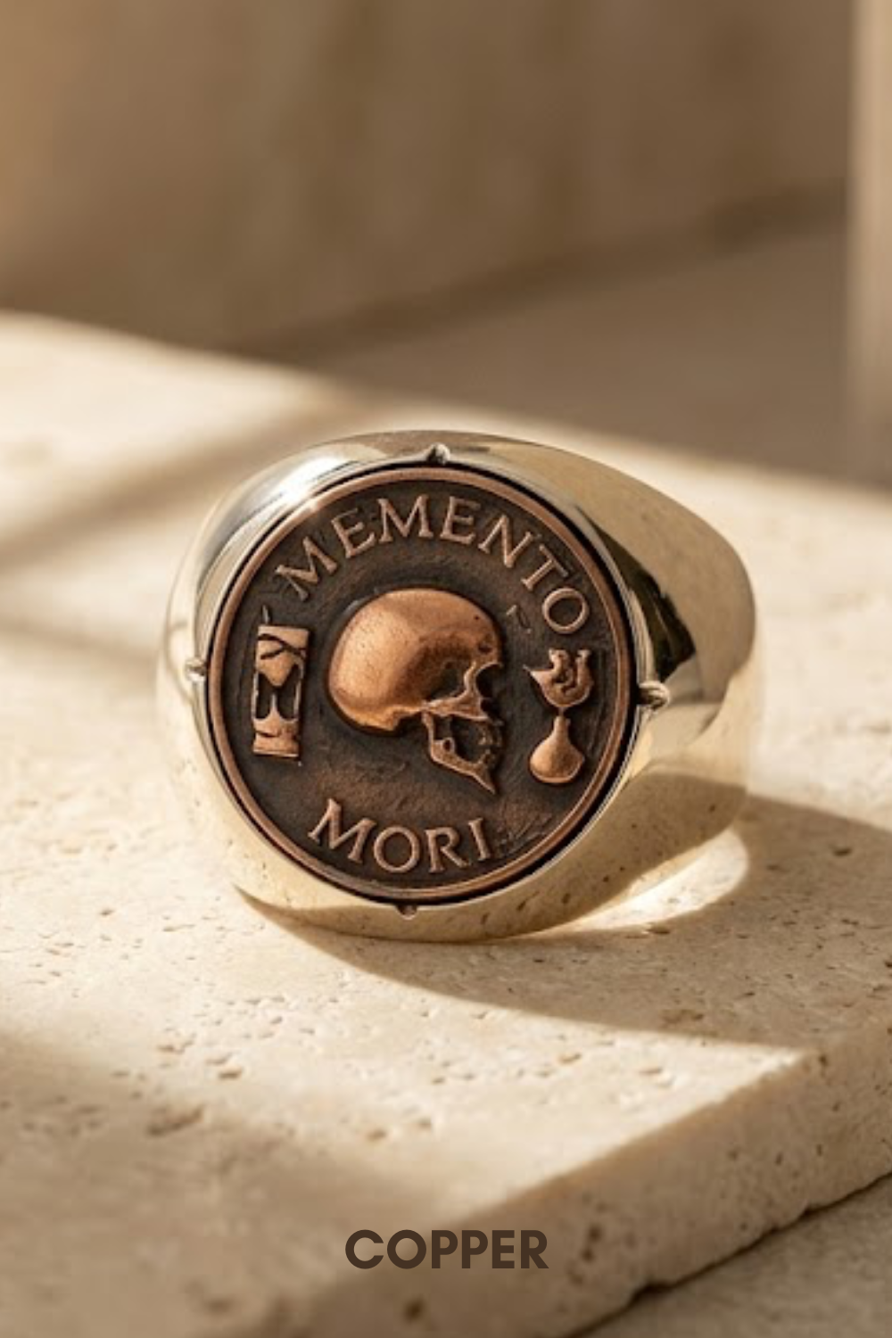 Memento Mori Set | Dual Metal Pendant & Ring | Handmade in 925 Sterling Silver & Bronze