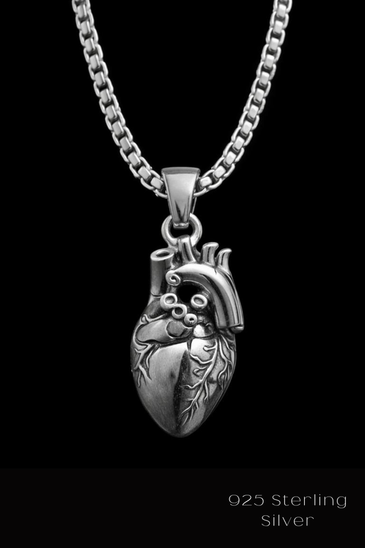 Anatomical Heart Necklace | Symbol of Life, Emotion & Authenticity | Handmade in 925 Sterling Silver, 24K Gold Plated, Bronze, Copper